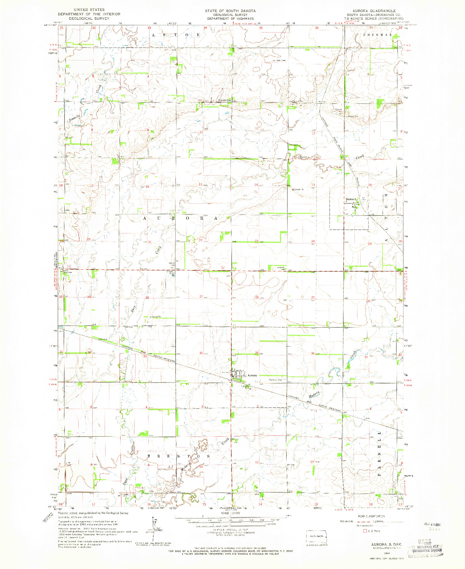 USGS 1:24000-SCALE QUADRANGLE FOR AURORA, SD 1964