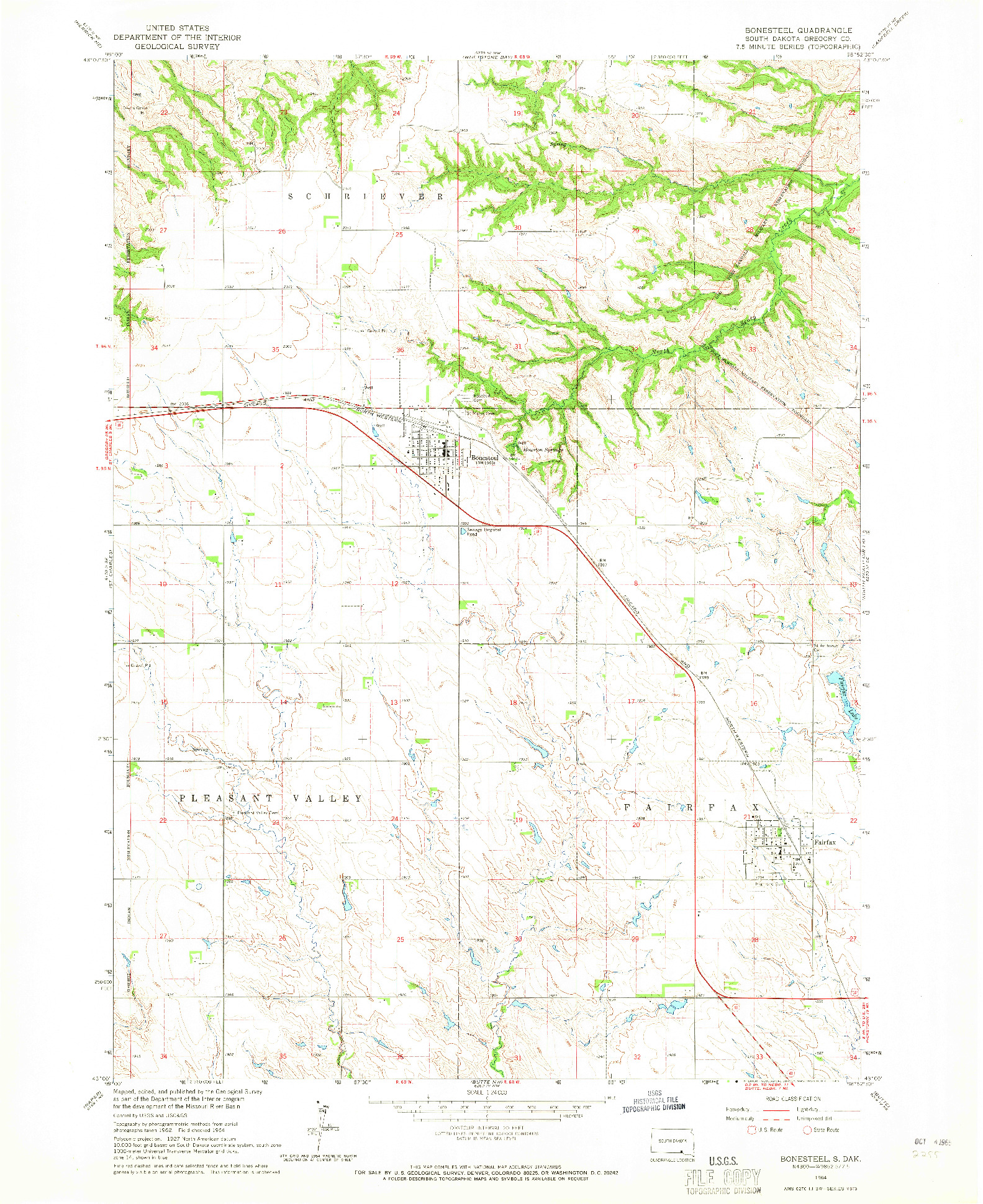 USGS 1:24000-SCALE QUADRANGLE FOR BONESTEEL, SD 1964