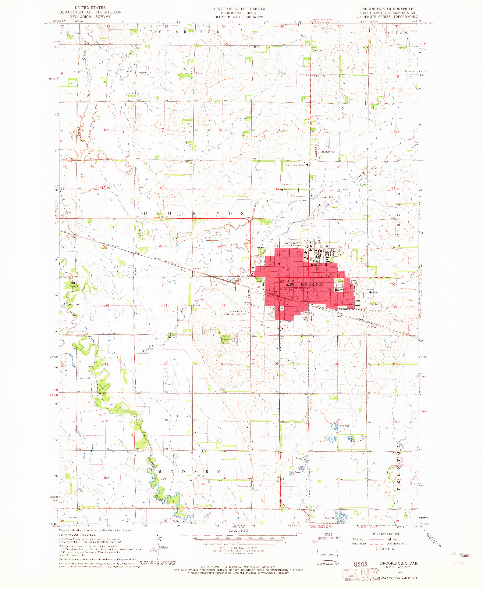 USGS 1:24000-SCALE QUADRANGLE FOR BROOKINGS, SD 1964