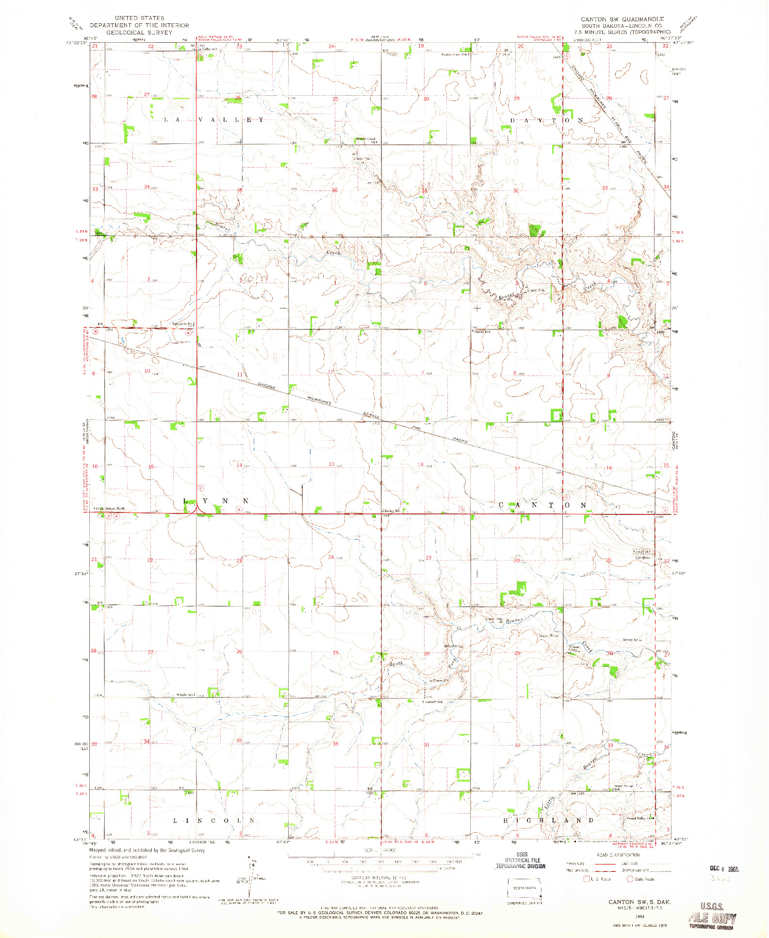 USGS 1:24000-SCALE QUADRANGLE FOR CANTON SW, SD 1964