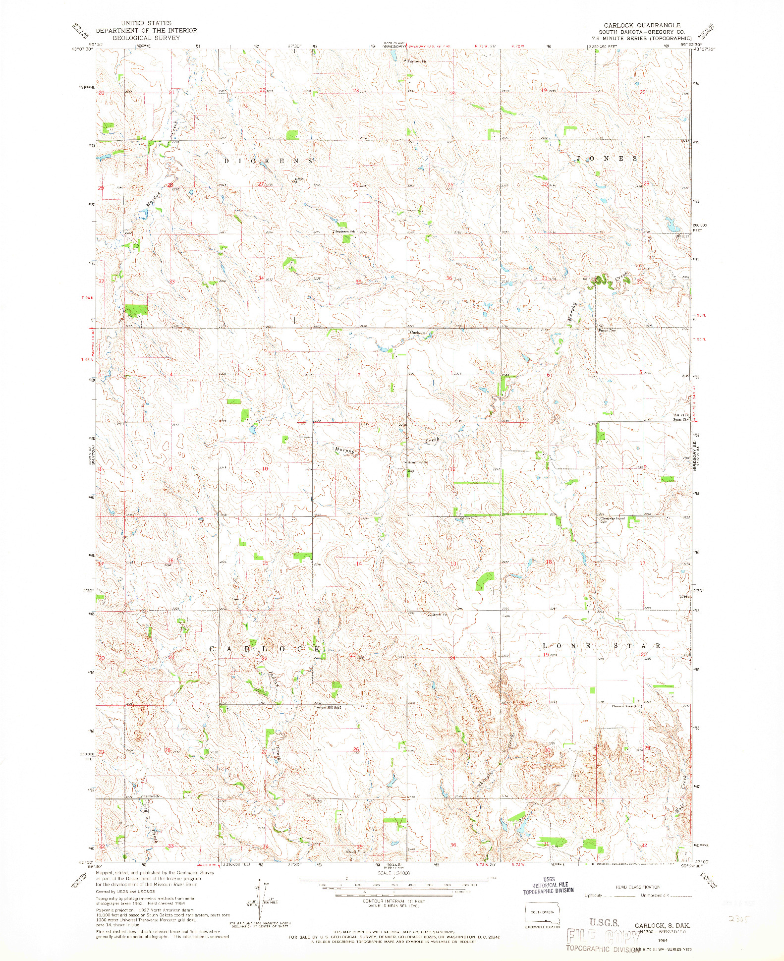 USGS 1:24000-SCALE QUADRANGLE FOR CARLOCK, SD 1964