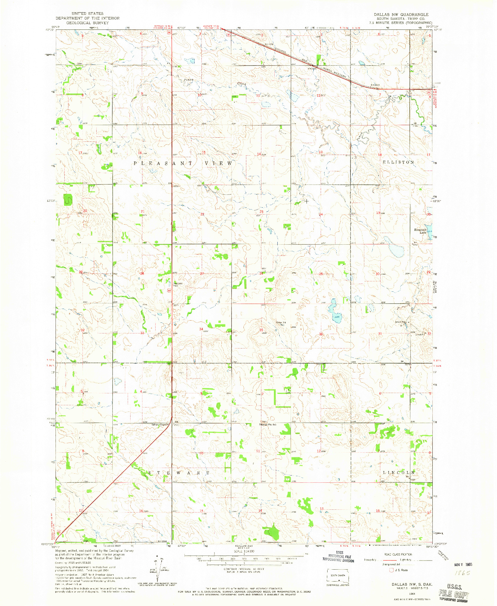 USGS 1:24000-SCALE QUADRANGLE FOR DALLAS NW, SD 1964