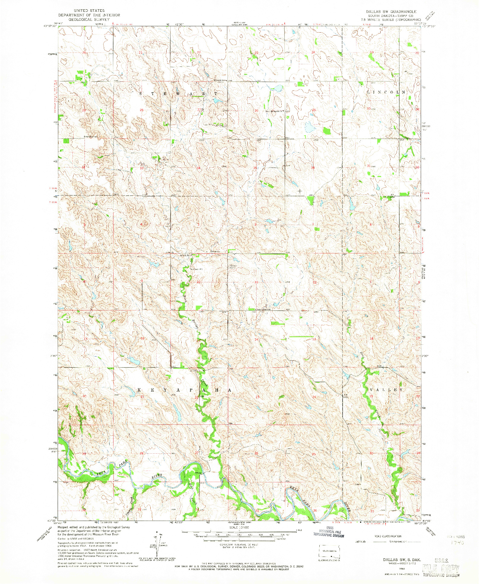 USGS 1:24000-SCALE QUADRANGLE FOR DALLAS SW, SD 1964