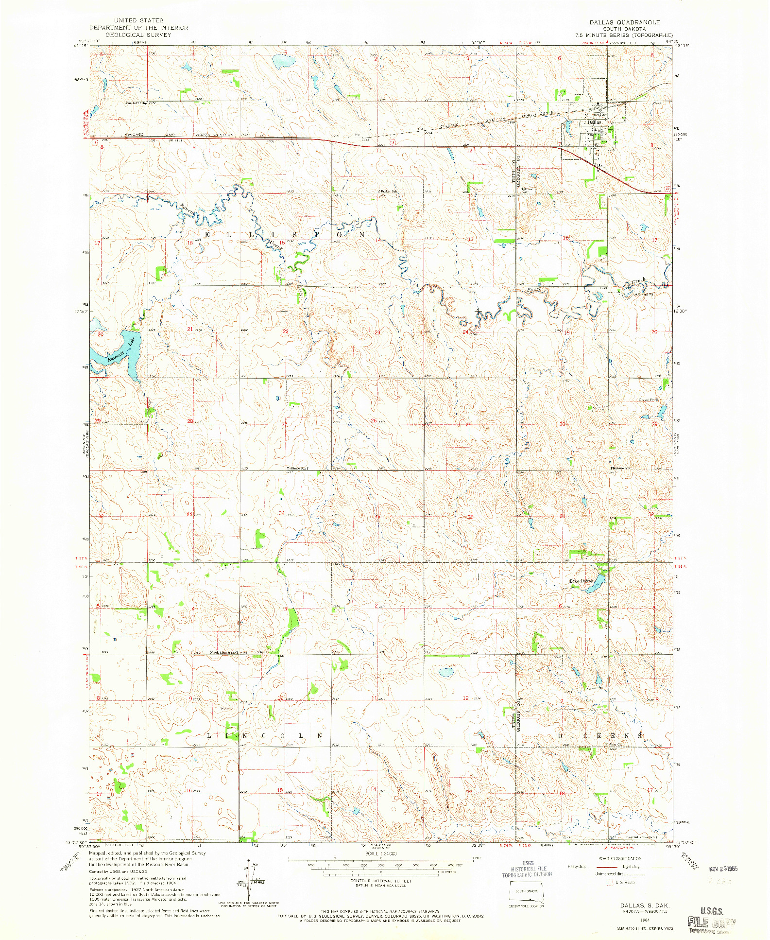 USGS 1:24000-SCALE QUADRANGLE FOR DALLAS, SD 1964