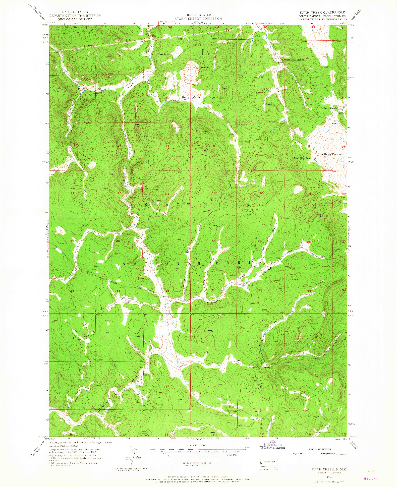 USGS 1:24000-SCALE QUADRANGLE FOR DITCH CREEK, SD 1956