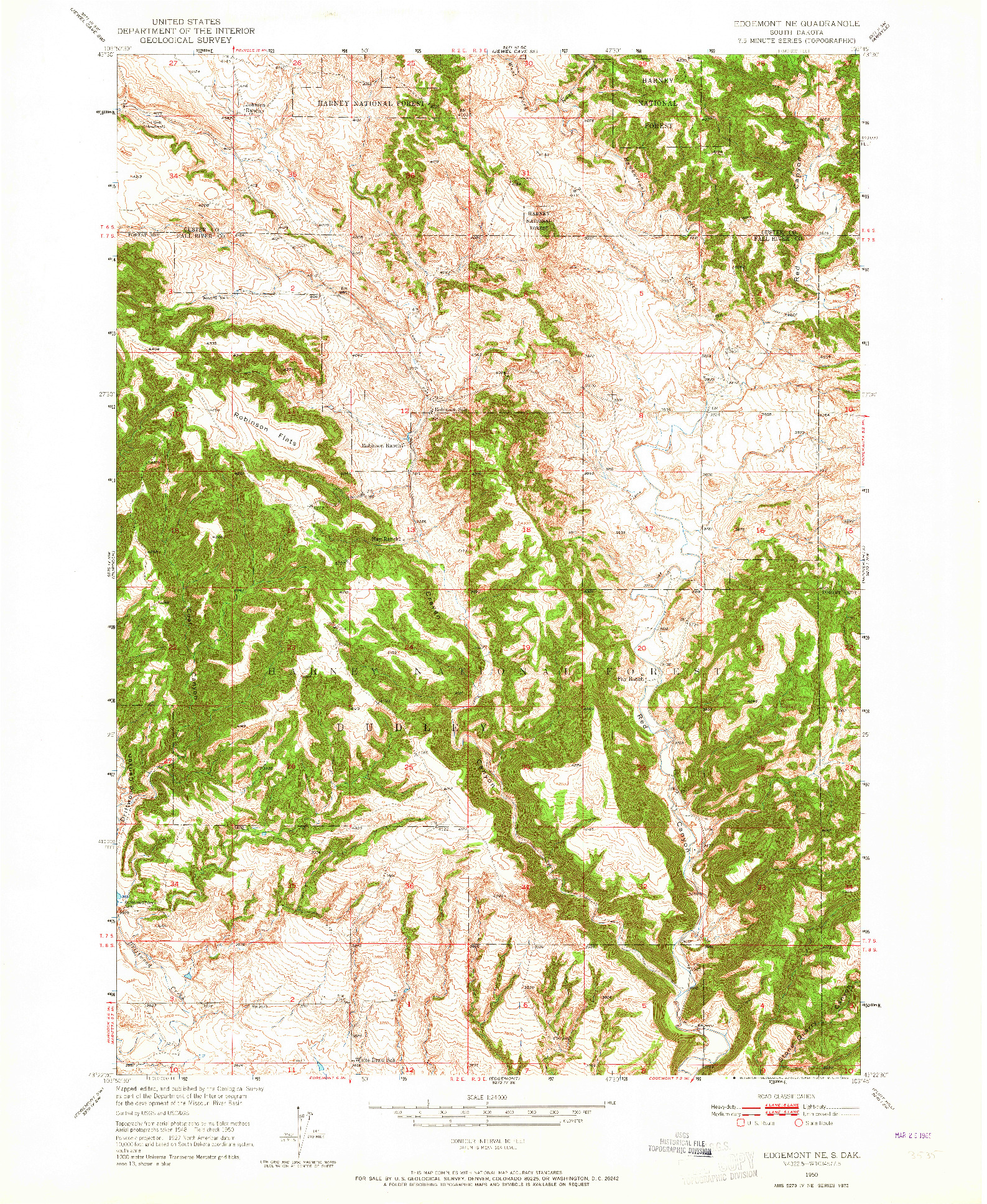 USGS 1:24000-SCALE QUADRANGLE FOR EDGEMONT NE, SD 1950