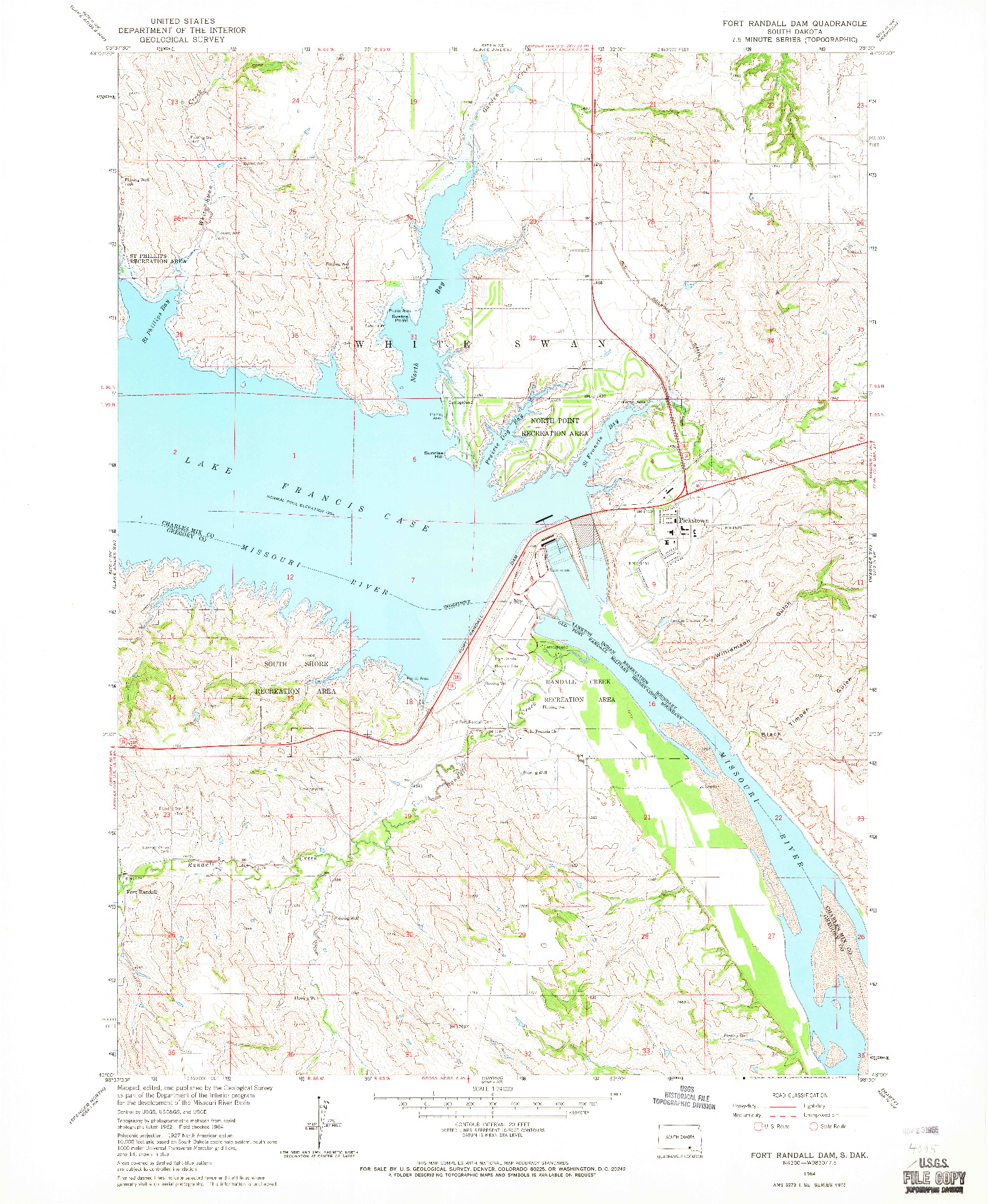 USGS 1:24000-SCALE QUADRANGLE FOR FORT RANDALL DAM, SD 1964