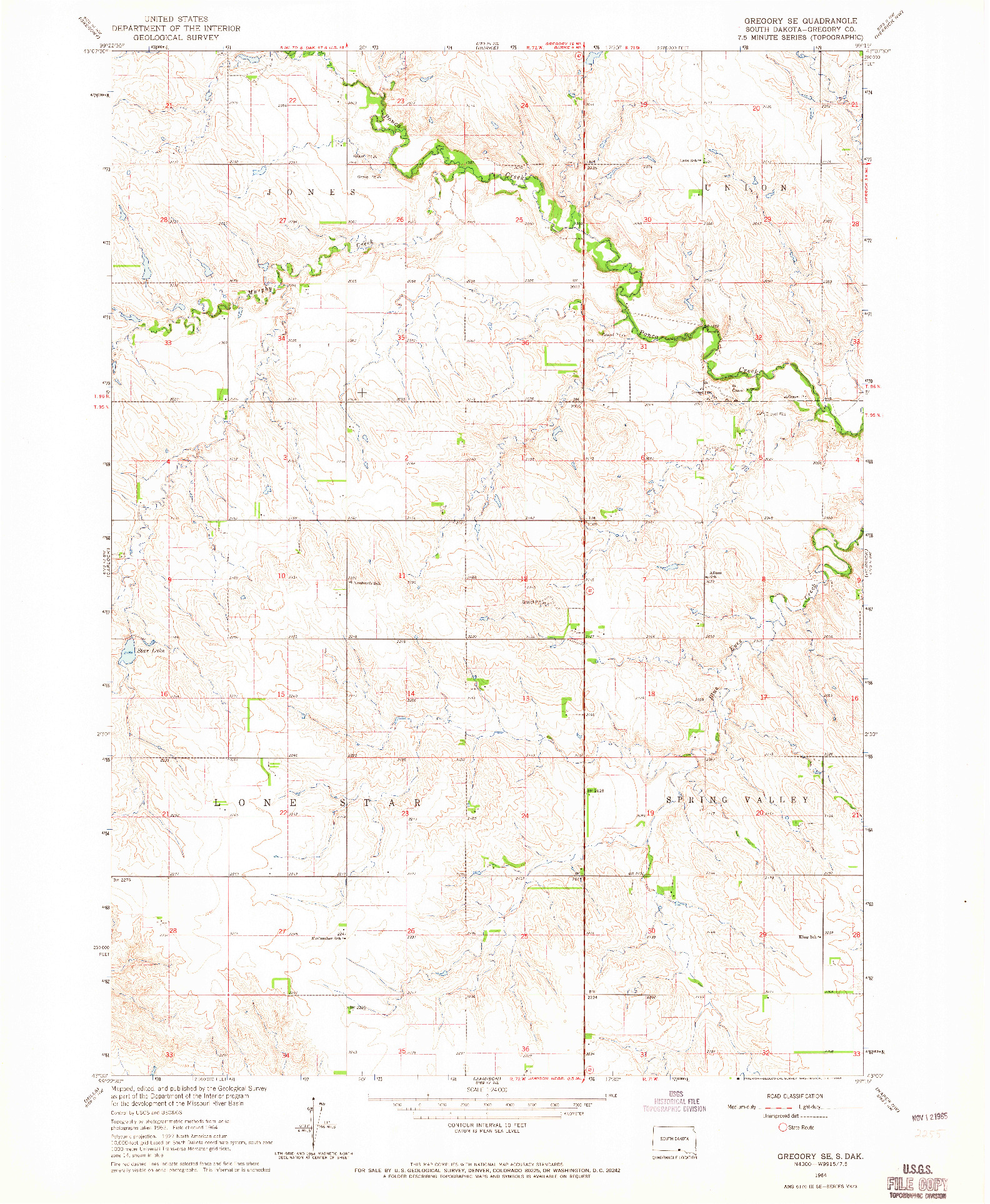USGS 1:24000-SCALE QUADRANGLE FOR GREGORY SE, SD 1964