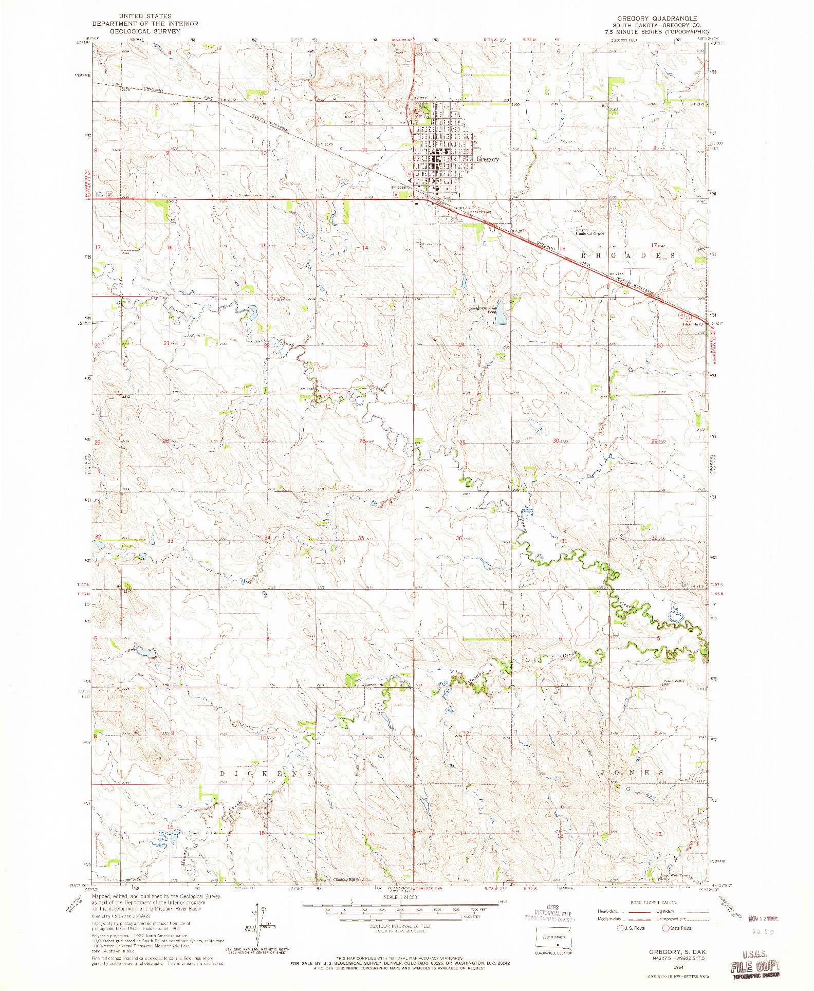 USGS 1:24000-SCALE QUADRANGLE FOR GREGORY, SD 1964