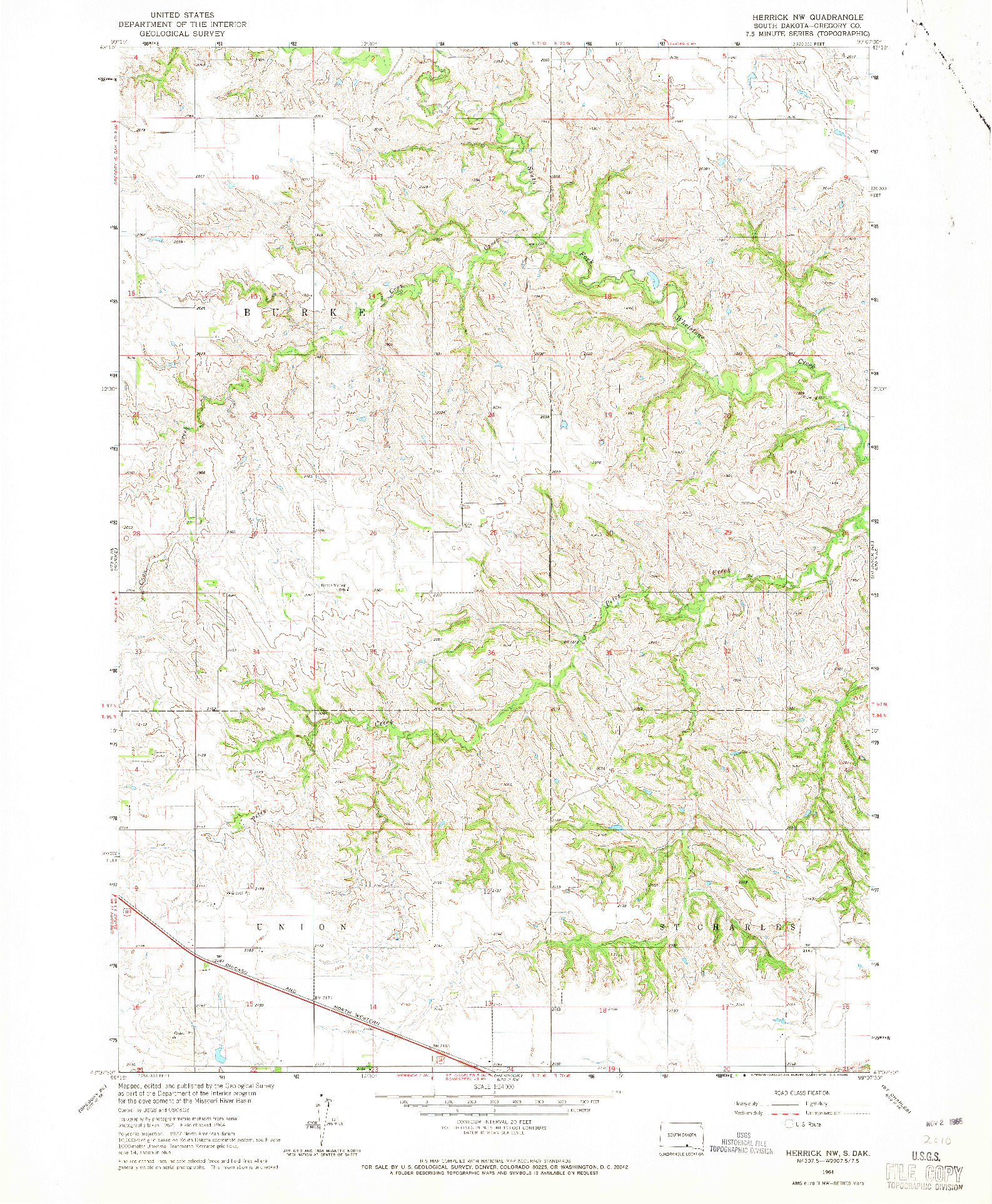 USGS 1:24000-SCALE QUADRANGLE FOR HERRICK NW, SD 1964