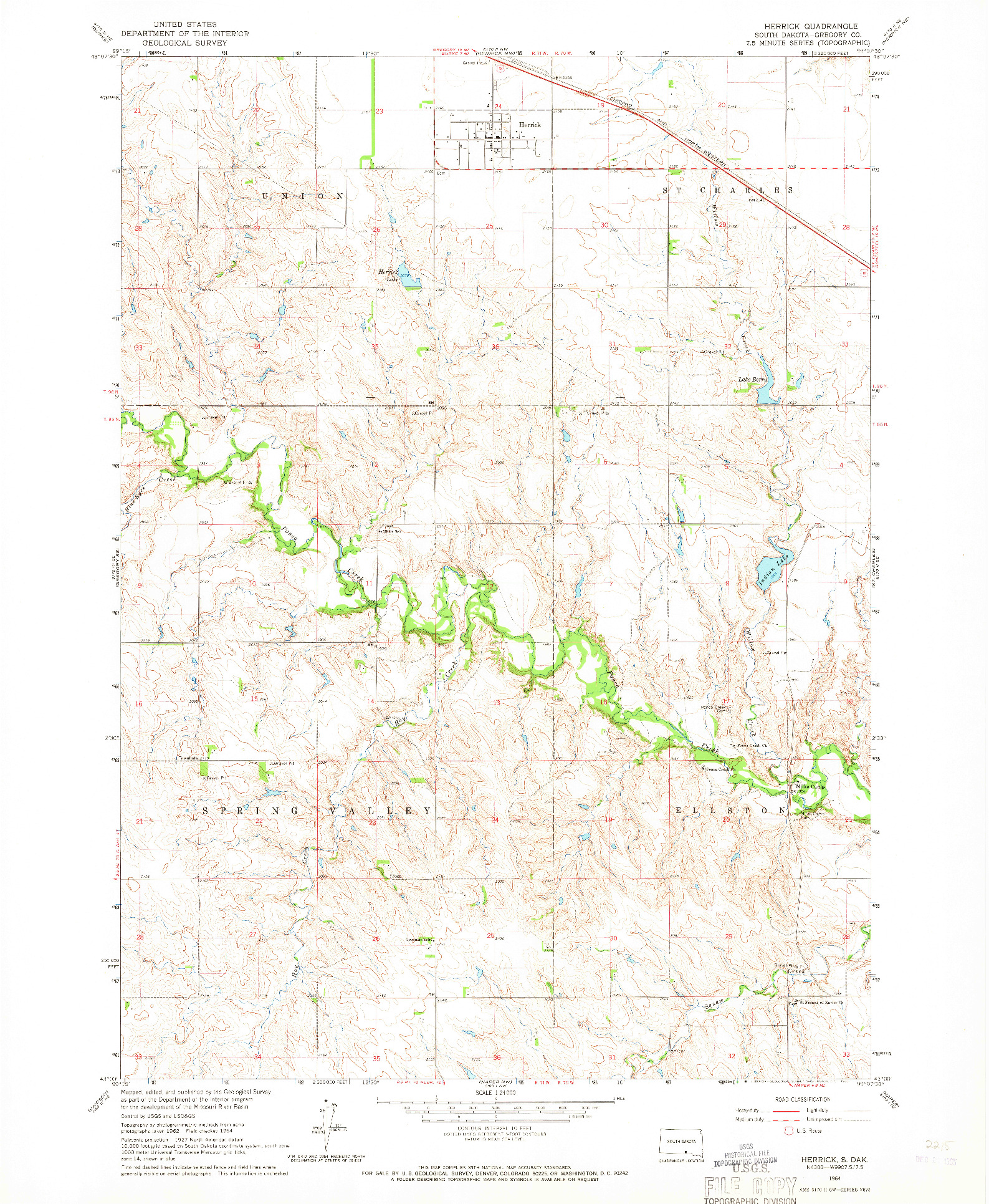 USGS 1:24000-SCALE QUADRANGLE FOR HERRICK, SD 1964