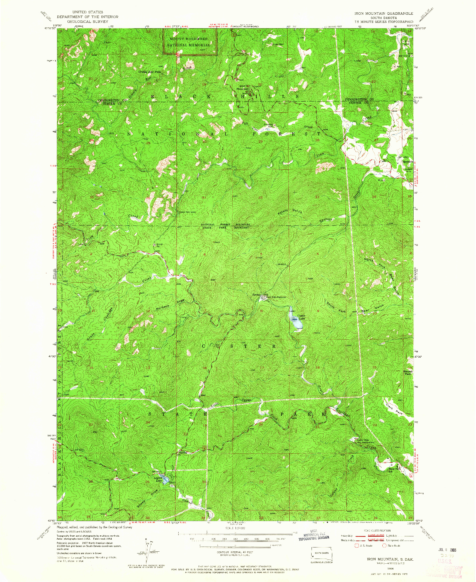 USGS 1:24000-SCALE QUADRANGLE FOR IRON MOUNTAIN, SD 1954