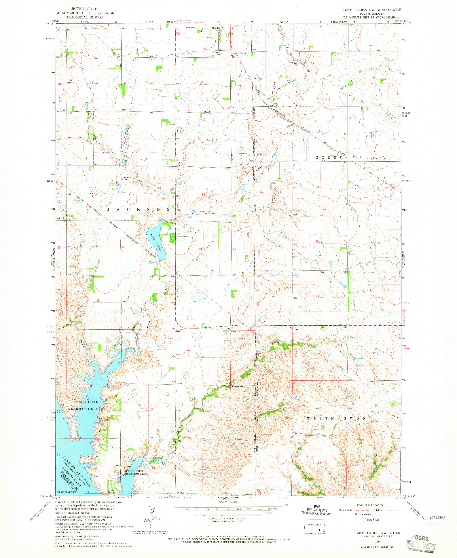 USGS 1:24000-SCALE QUADRANGLE FOR LAKE ANDES NW, SD 1964