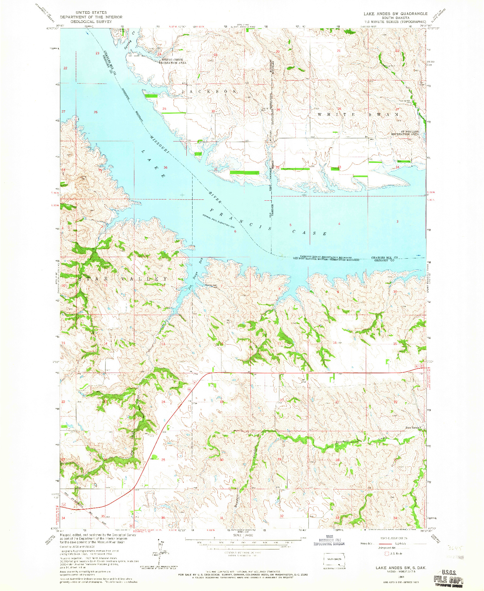 USGS 1:24000-SCALE QUADRANGLE FOR LAKE ANDES SW, SD 1964