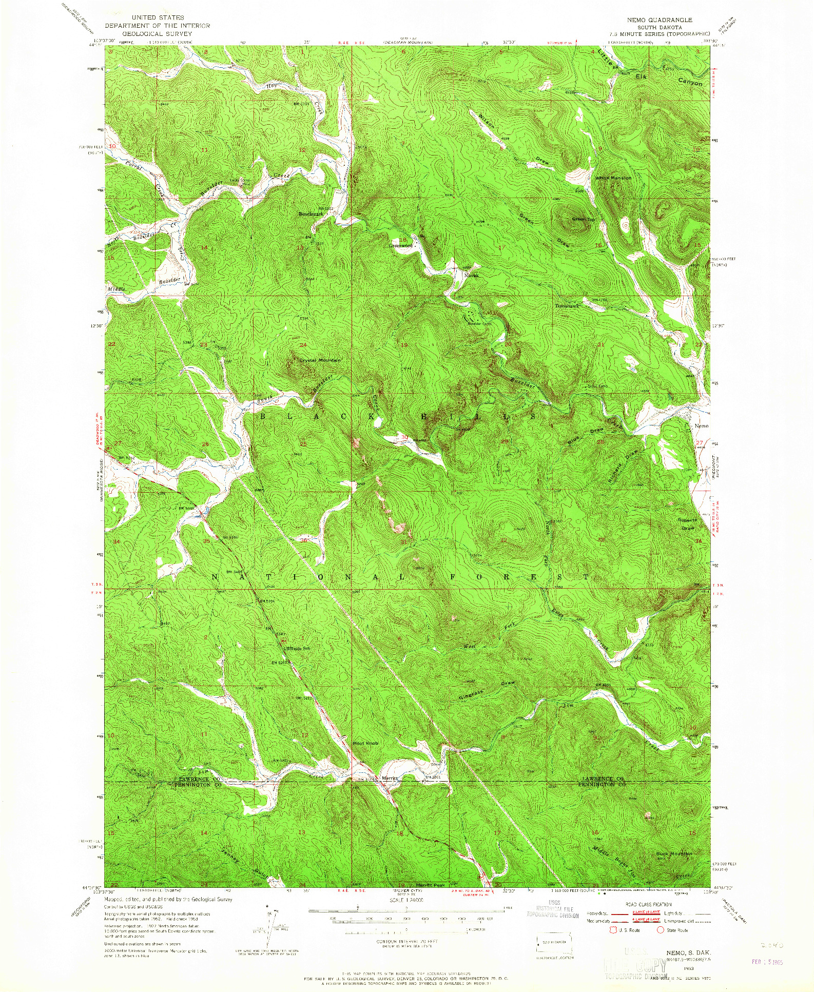 USGS 1:24000-SCALE QUADRANGLE FOR NEMO, SD 1953