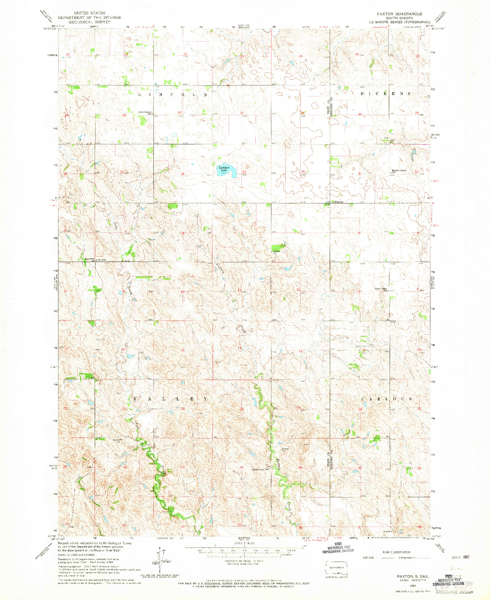 USGS 1:24000-SCALE QUADRANGLE FOR PAXTON, SD 1964