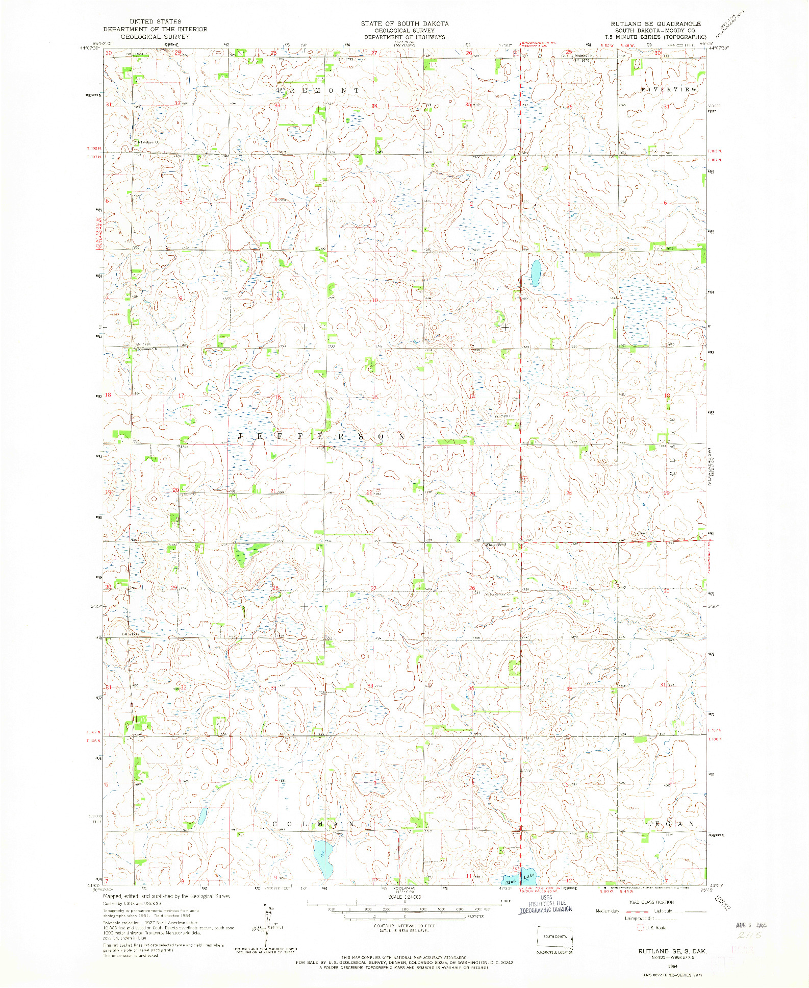 USGS 1:24000-SCALE QUADRANGLE FOR RUTLAND SE, SD 1964