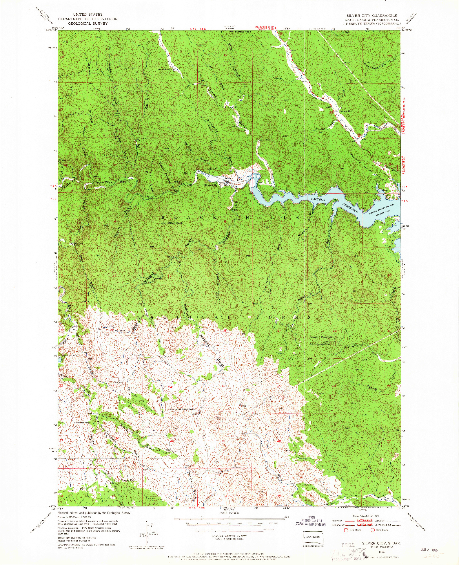 USGS 1:24000-SCALE QUADRANGLE FOR SILVER CITY, SD 1954