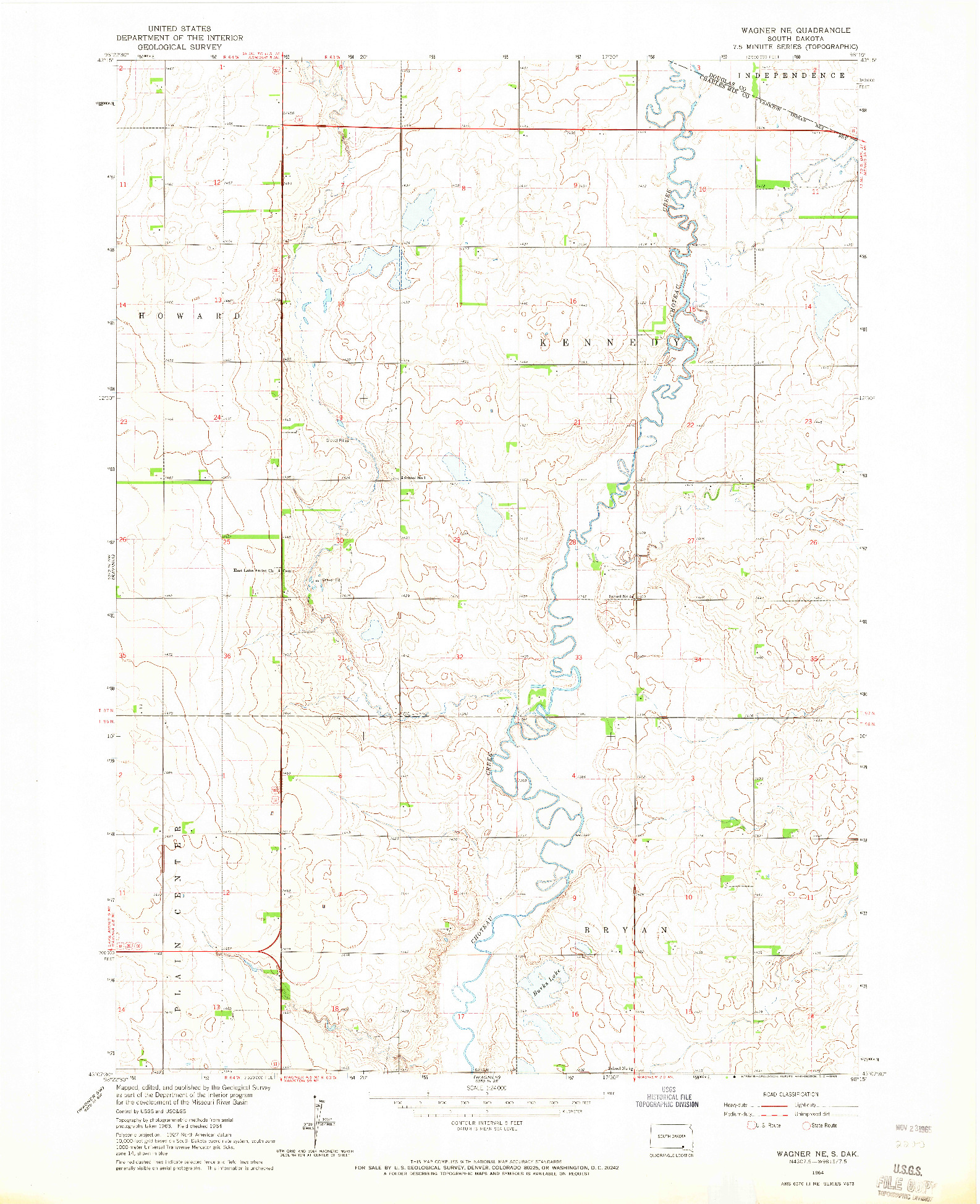 USGS 1:24000-SCALE QUADRANGLE FOR WAGNER NE, SD 1964