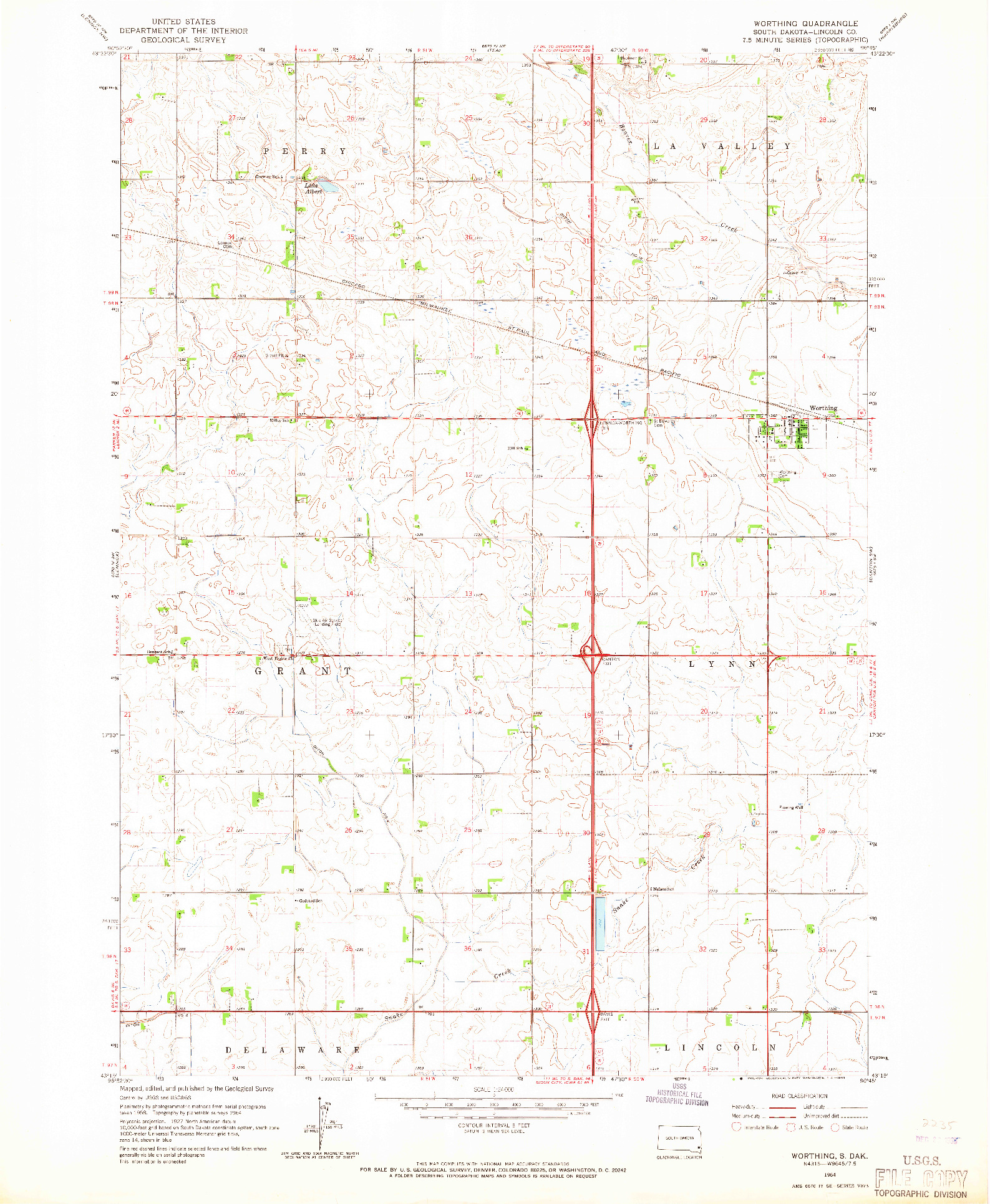 USGS 1:24000-SCALE QUADRANGLE FOR WORTHING, SD 1964