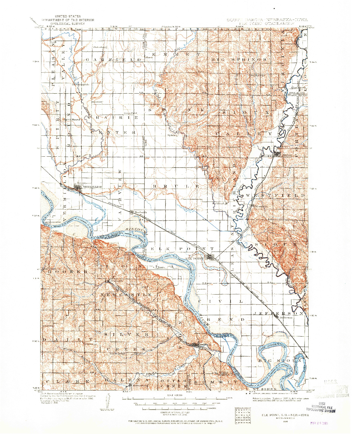 USGS 1:125000-SCALE QUADRANGLE FOR ELK POINT, SD 1898