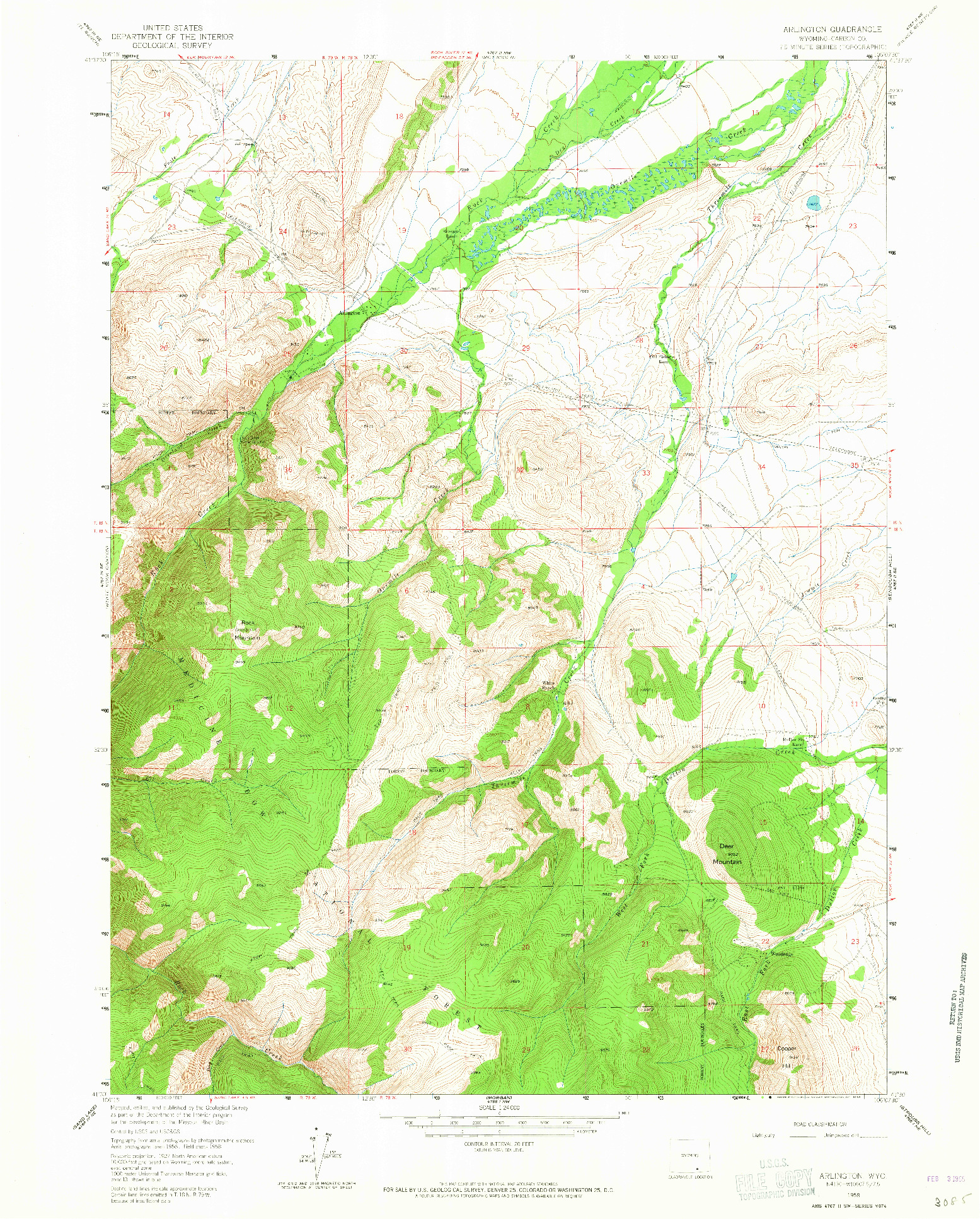 USGS 1:24000-SCALE QUADRANGLE FOR ARLINGTON, WY 1958