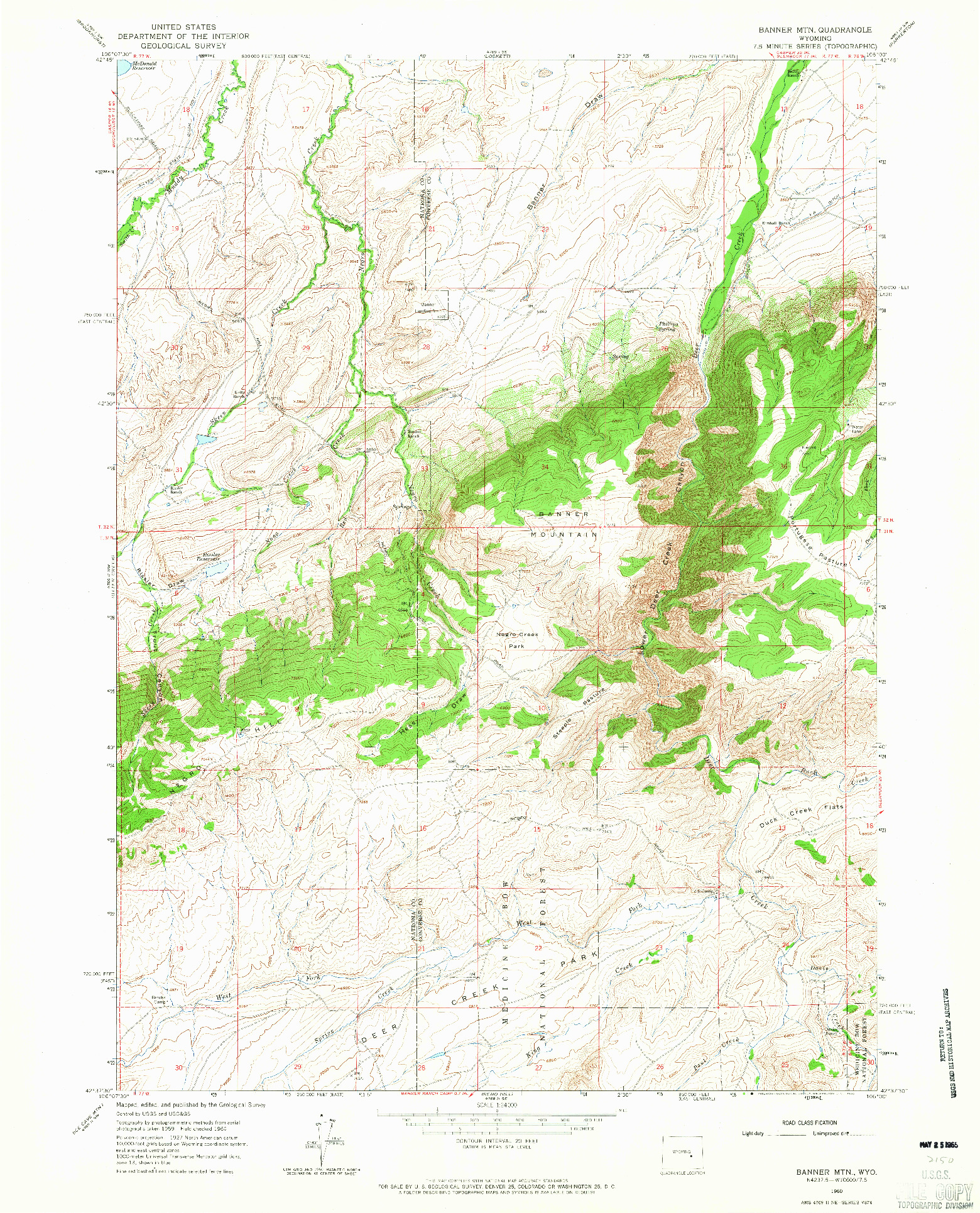 USGS 1:24000-SCALE QUADRANGLE FOR BANNER MTN, WY 1960