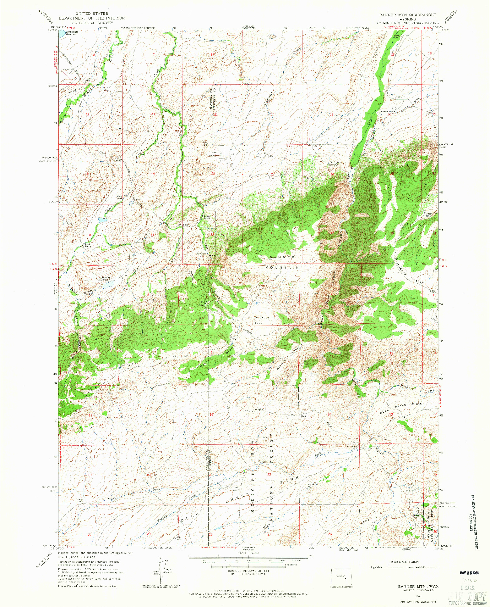 USGS 1:24000-SCALE QUADRANGLE FOR BANNER MTN, WY 1960