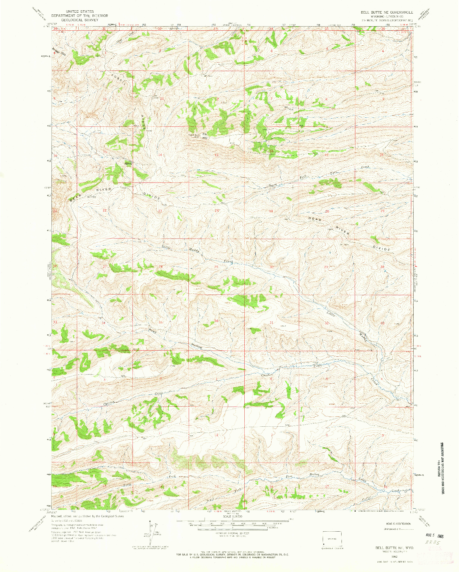 USGS 1:24000-SCALE QUADRANGLE FOR BELL BUTTE NE, WY 1962