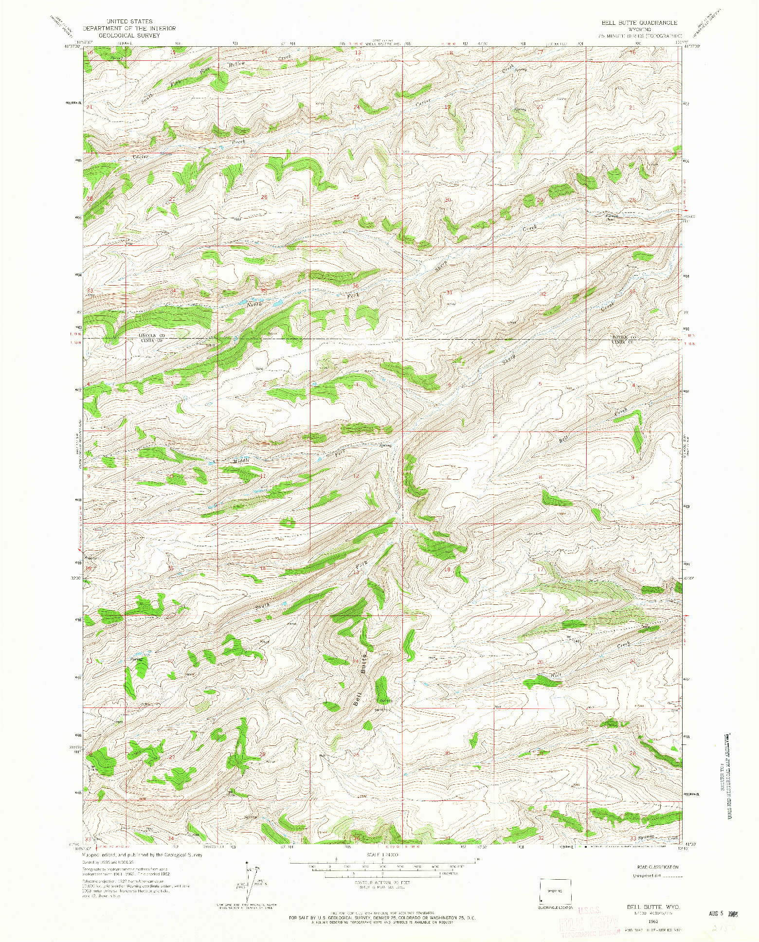 USGS 1:24000-SCALE QUADRANGLE FOR BELL BUTTE, WY 1962