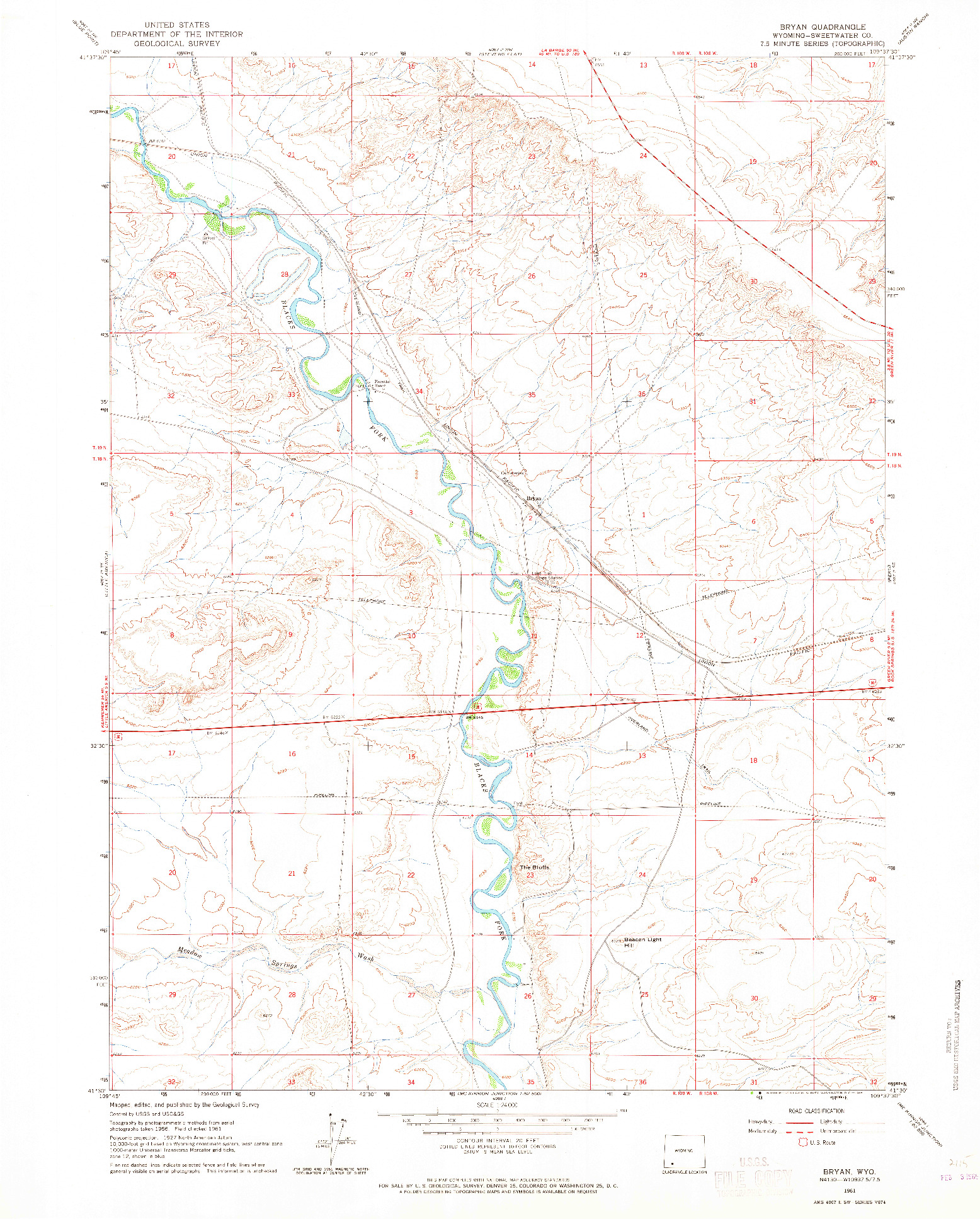 USGS 1:24000-SCALE QUADRANGLE FOR BRYAN, WY 1961