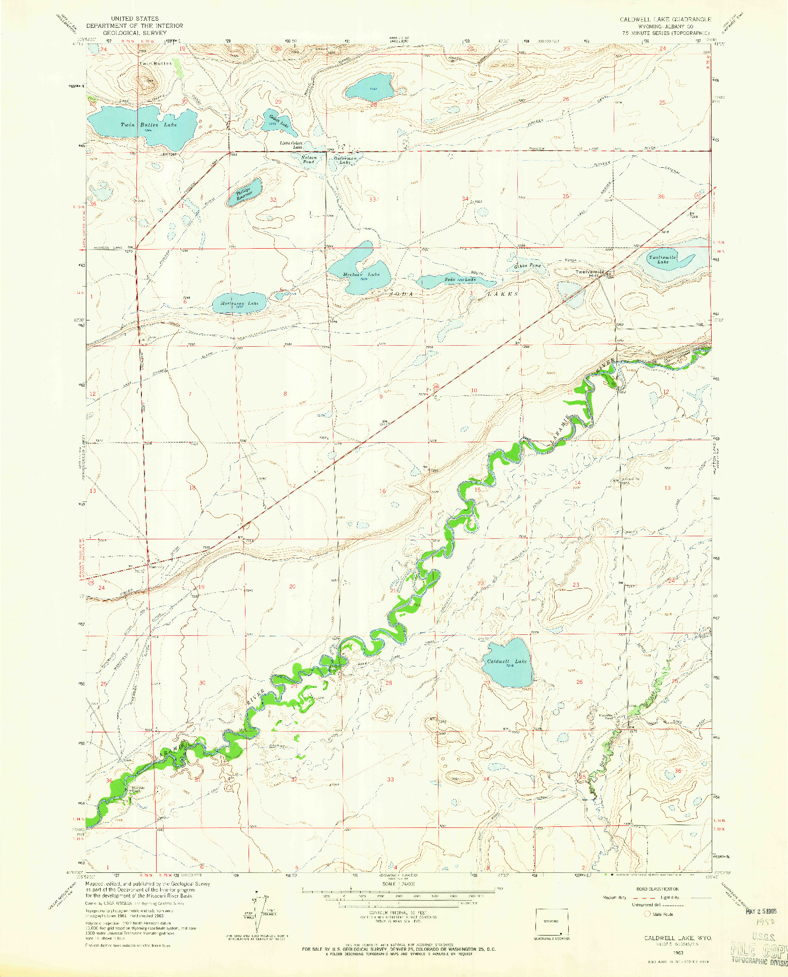 USGS 1:24000-SCALE QUADRANGLE FOR CALDWELL LAKE, WY 1963