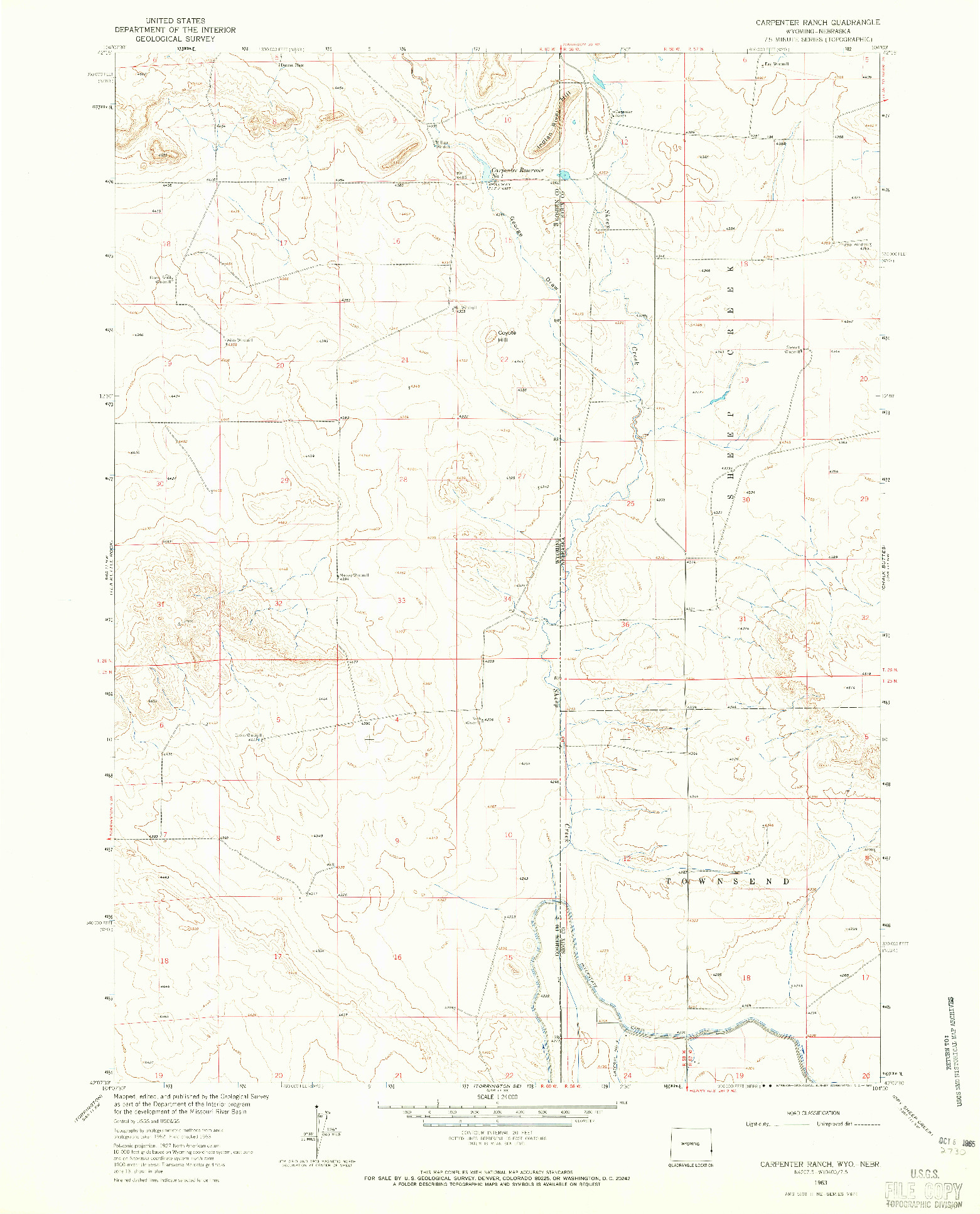 USGS 1:24000-SCALE QUADRANGLE FOR CARPENTER RANCH, WY 1963