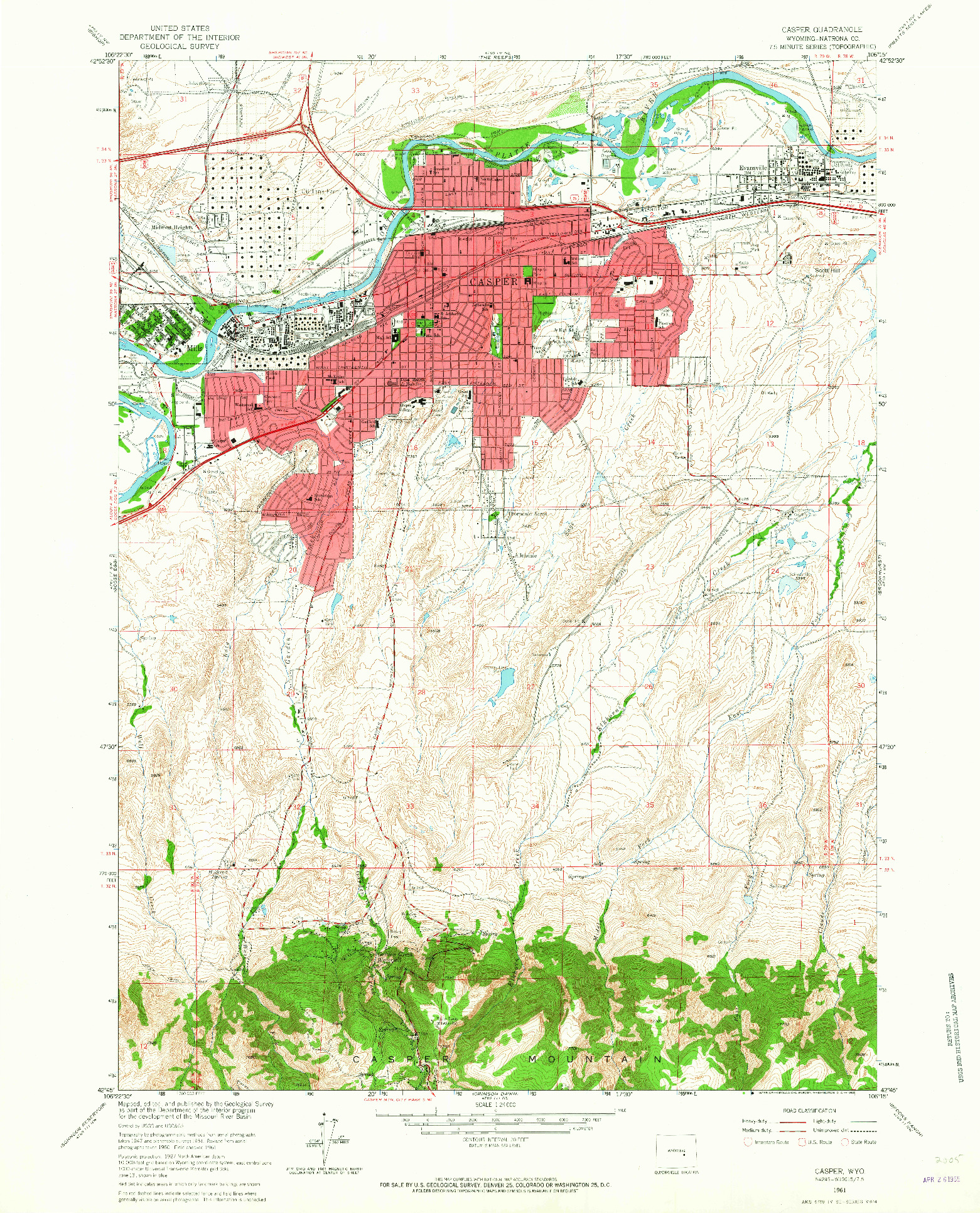 USGS 1:24000-SCALE QUADRANGLE FOR CASPER, WY 1961