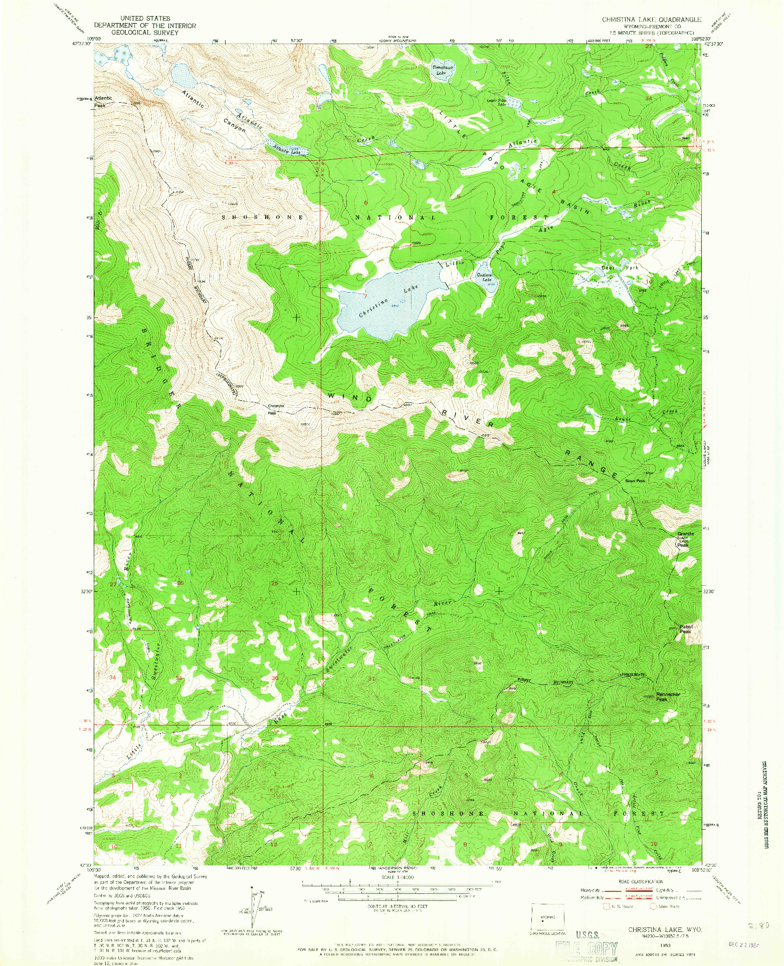 USGS 1:24000-SCALE QUADRANGLE FOR CHRISTINA LAKE, WY 1953
