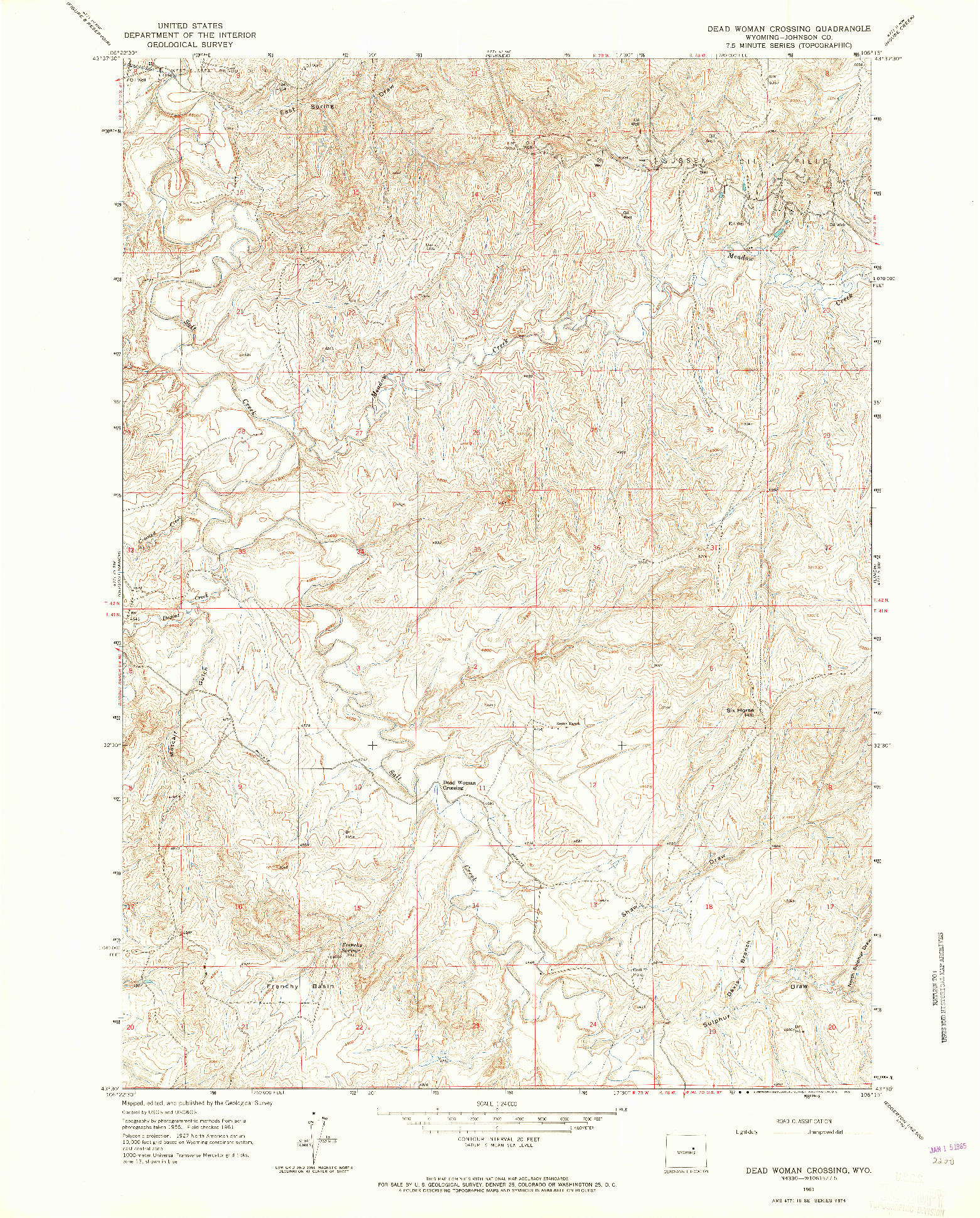 USGS 1:24000-SCALE QUADRANGLE FOR DEAD WOMAN CROSSING, WY 1961