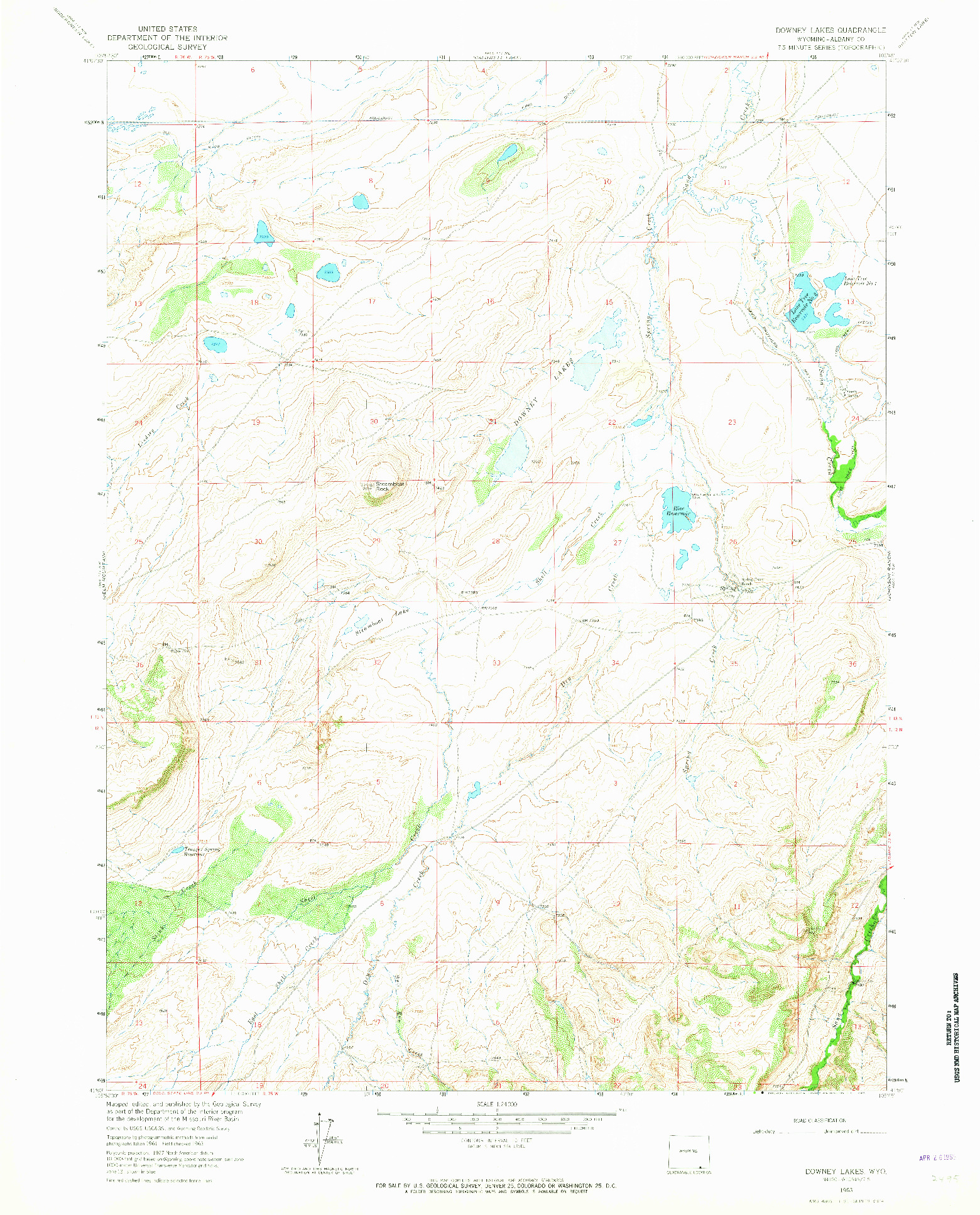 USGS 1:24000-SCALE QUADRANGLE FOR DOWNEY LAKES, WY 1963