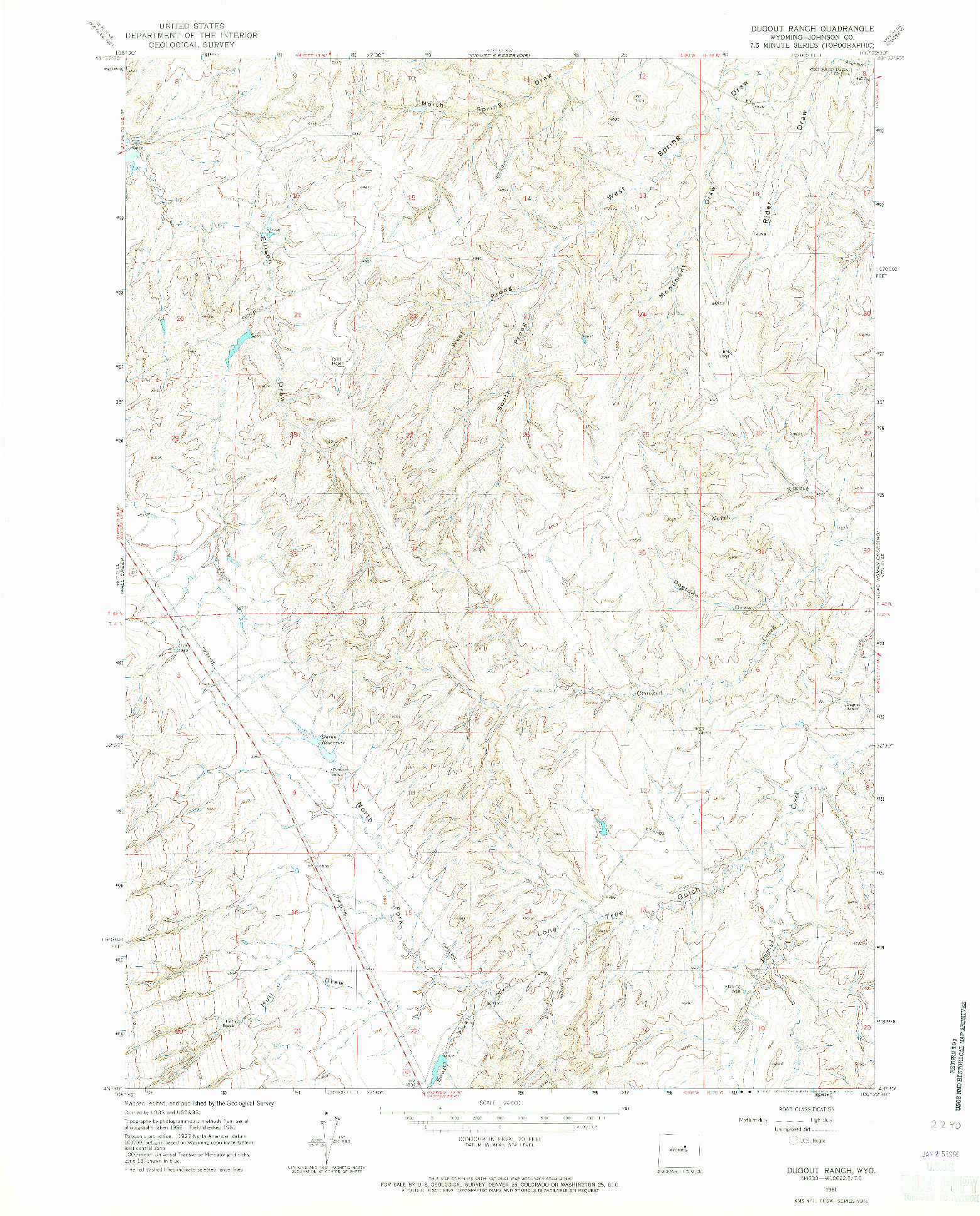 USGS 1:24000-SCALE QUADRANGLE FOR DUGOUT RANCH, WY 1961