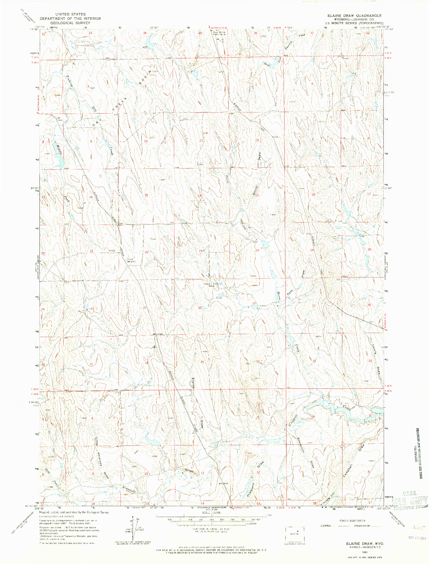 USGS 1:24000-SCALE QUADRANGLE FOR ELAINE DRAW, WY 1961