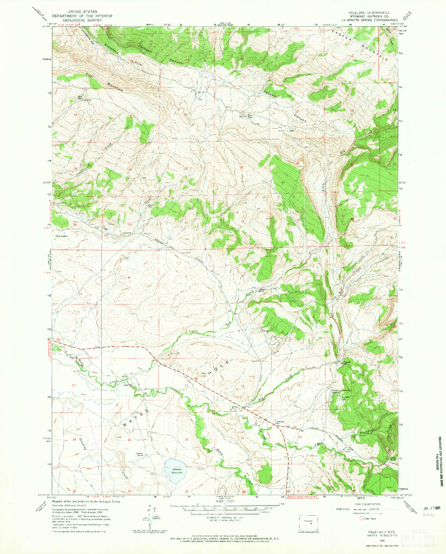 USGS 1:24000-SCALE QUADRANGLE FOR FREELAND, WY 1960