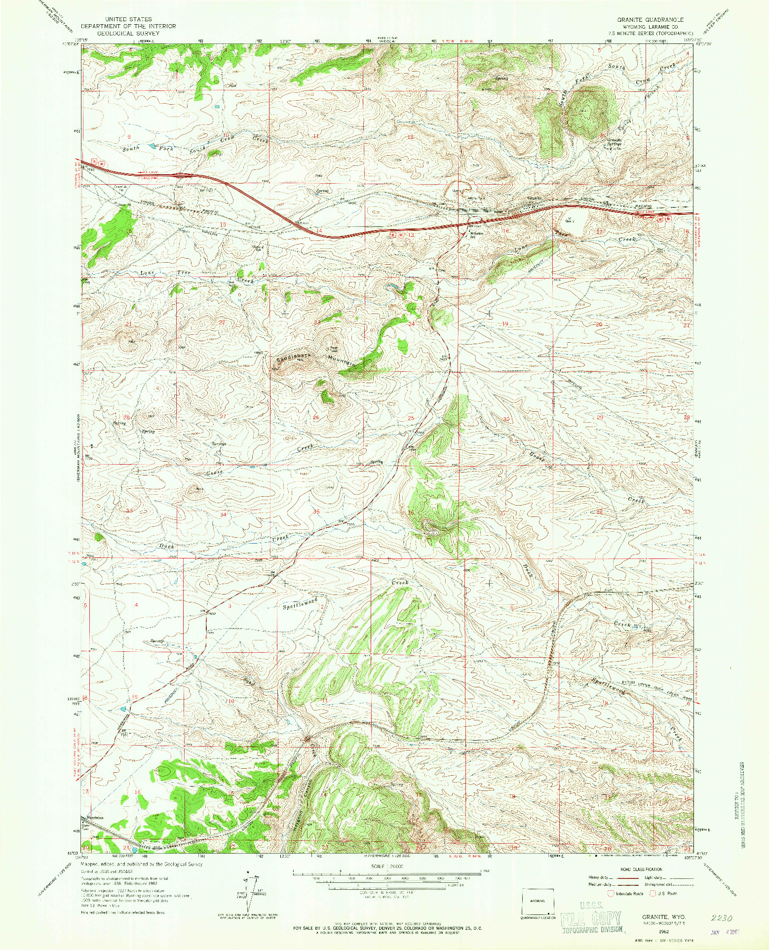 USGS 1:24000-SCALE QUADRANGLE FOR GRANITE, WY 1962