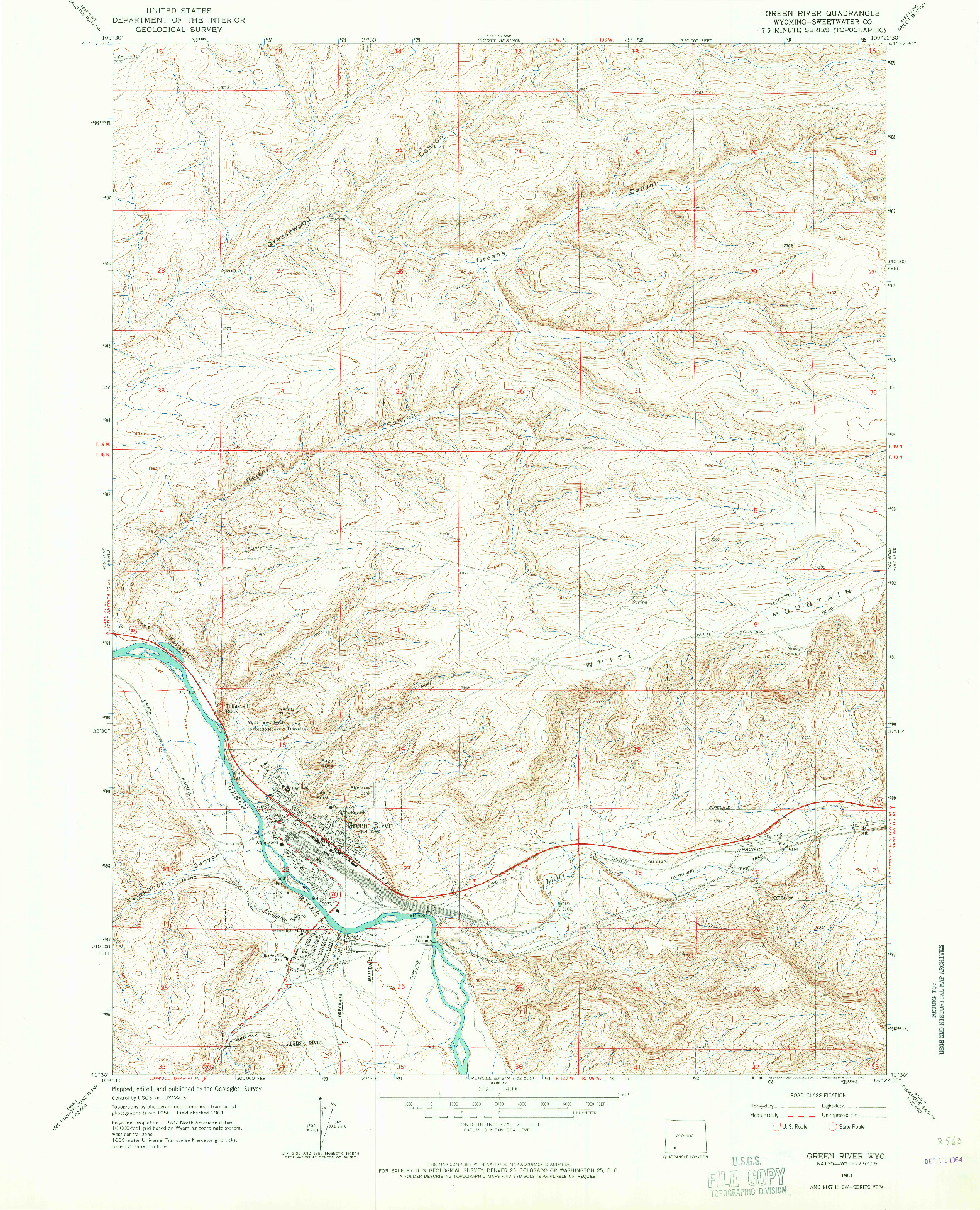 USGS 1:24000-SCALE QUADRANGLE FOR GREEN RIVER, WY 1961