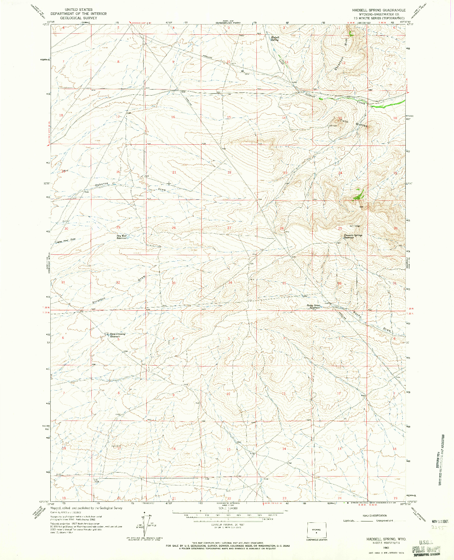 USGS 1:24000-SCALE QUADRANGLE FOR HADSELL SPRING, WY 1961