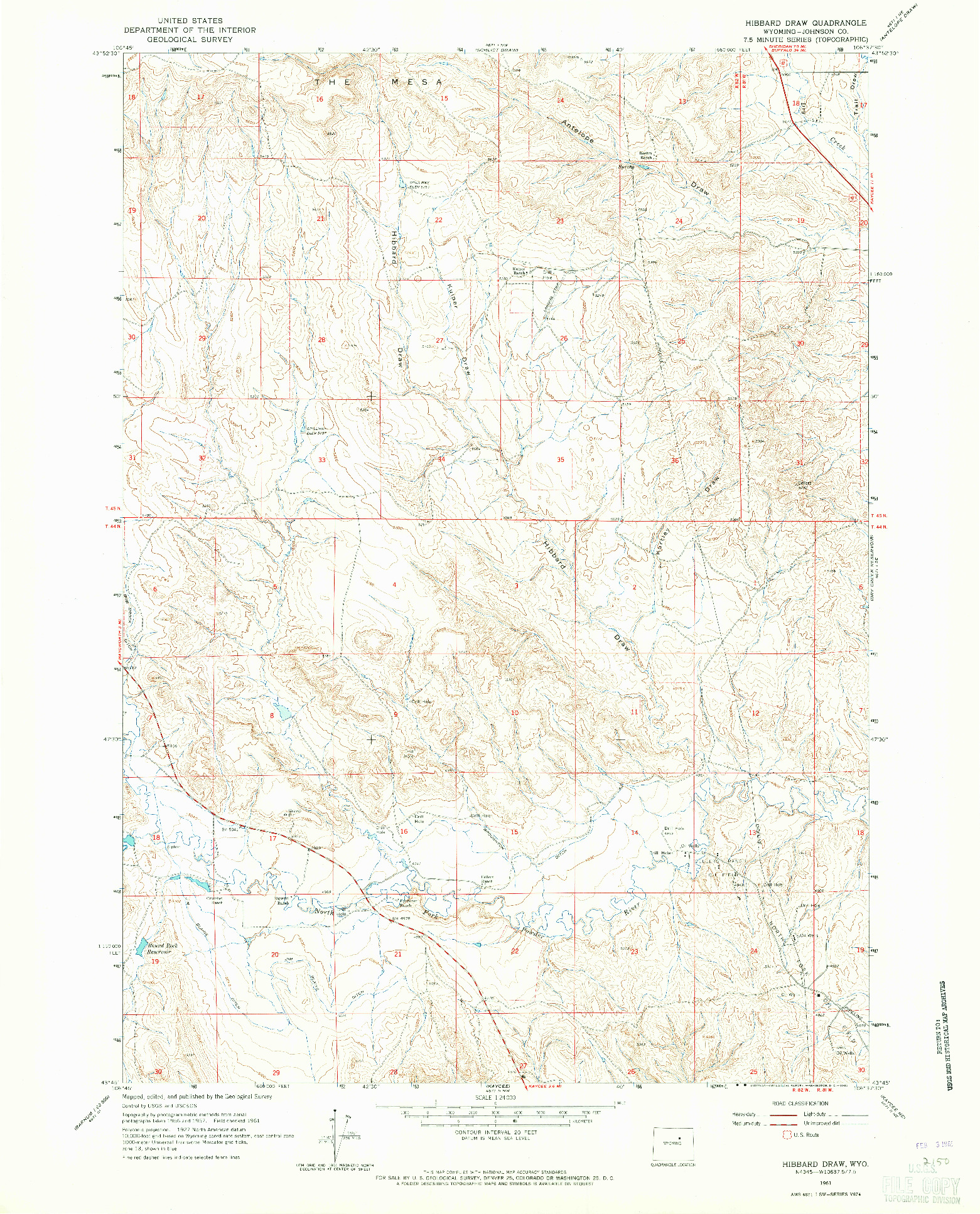 USGS 1:24000-SCALE QUADRANGLE FOR HIBBARD DRAW, WY 1961