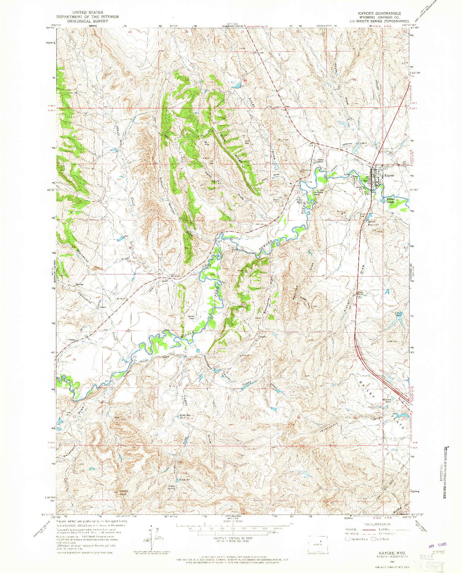 USGS 1:24000-SCALE QUADRANGLE FOR KAYCEE, WY 1961