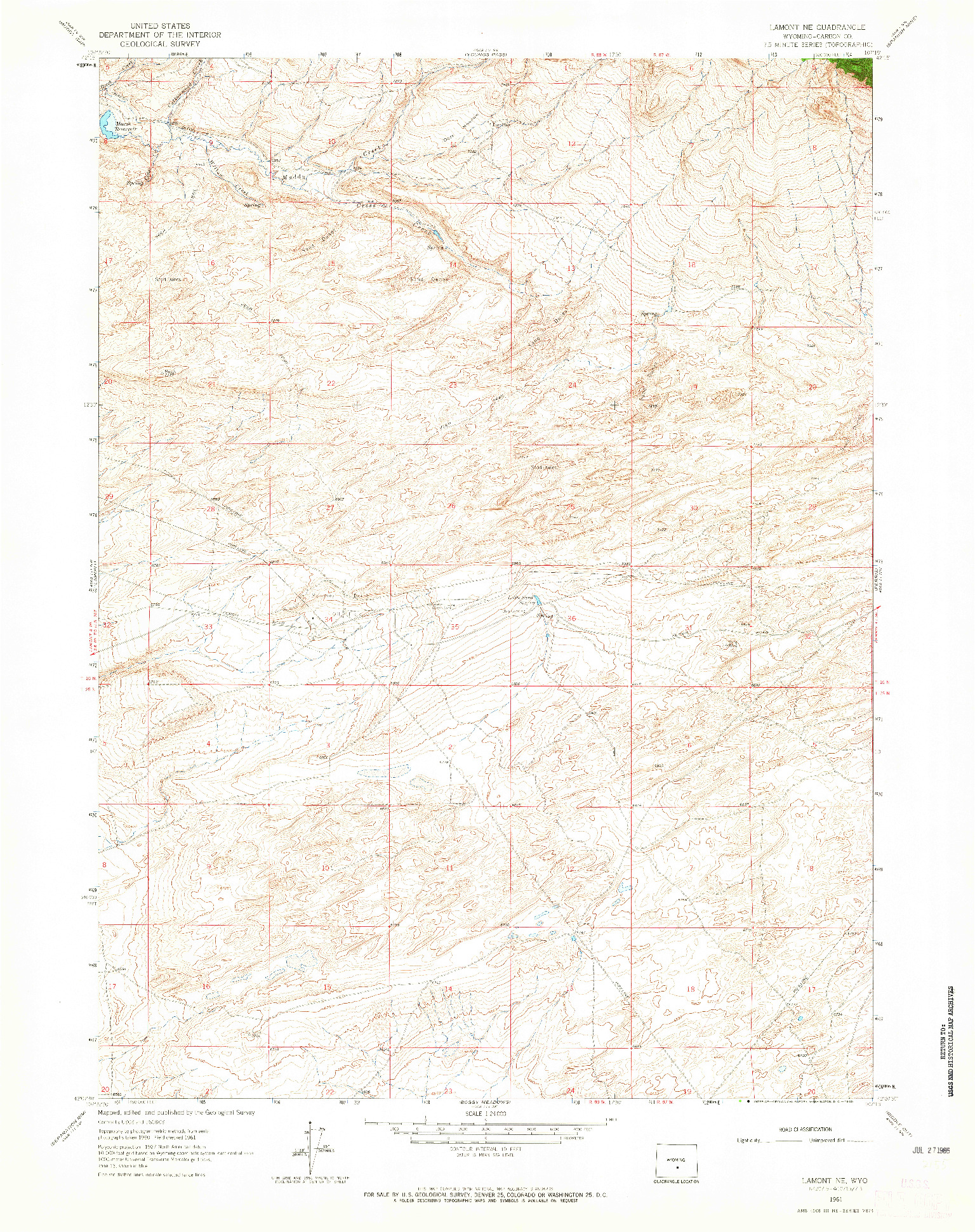 USGS 1:24000-SCALE QUADRANGLE FOR LAMONT NE, WY 1961