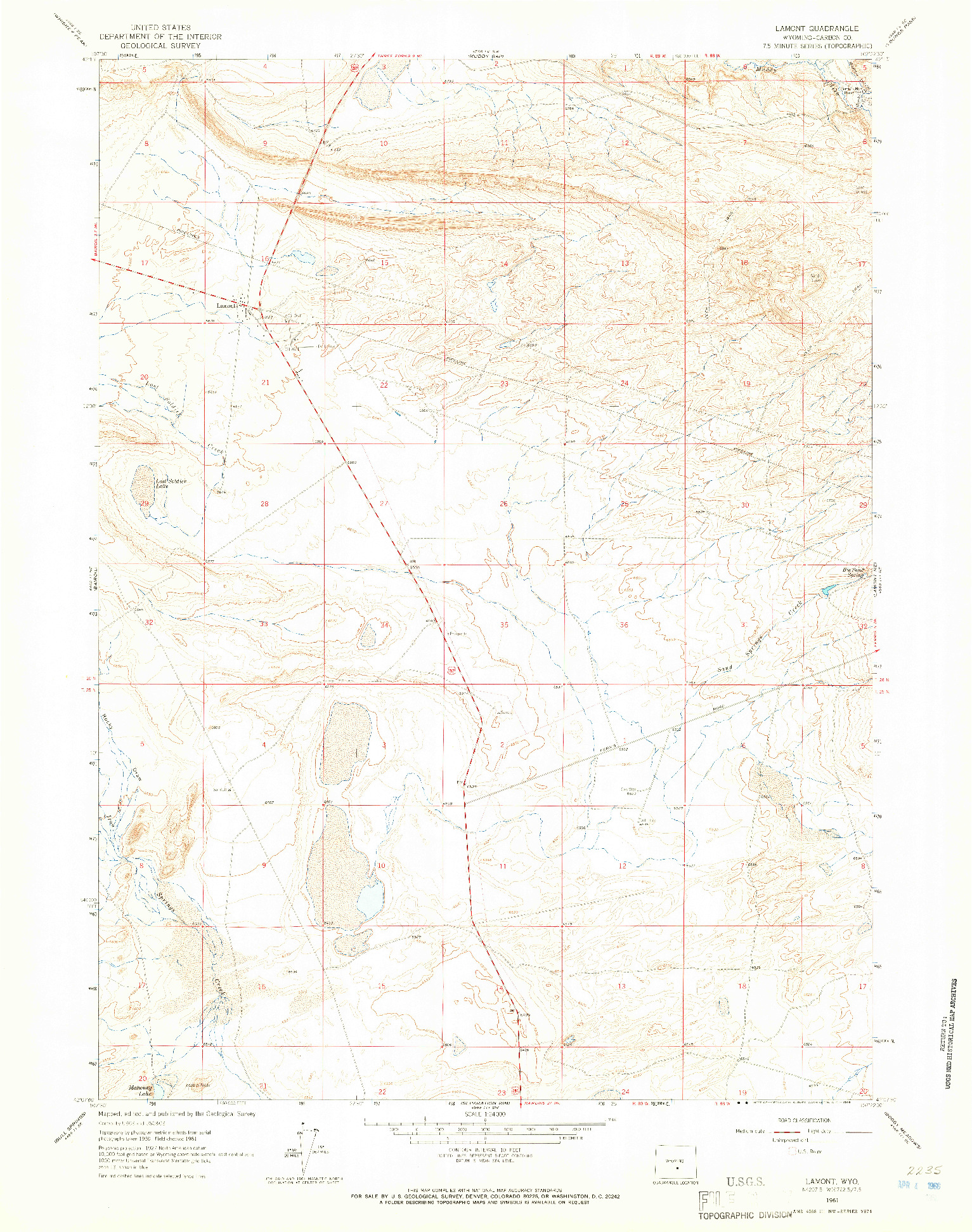 USGS 1:24000-SCALE QUADRANGLE FOR LAMONT, WY 1961
