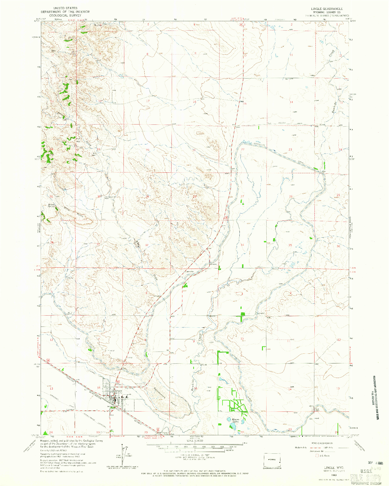 USGS 1:24000-SCALE QUADRANGLE FOR LINGLE, WY 1963