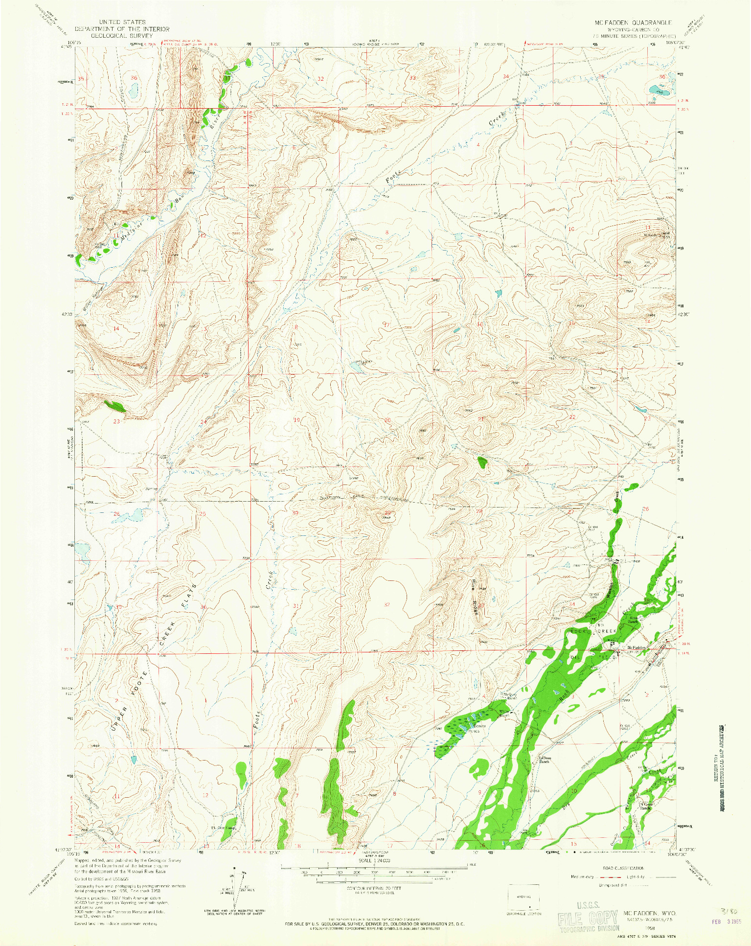 USGS 1:24000-SCALE QUADRANGLE FOR MC FADDEN, WY 1958