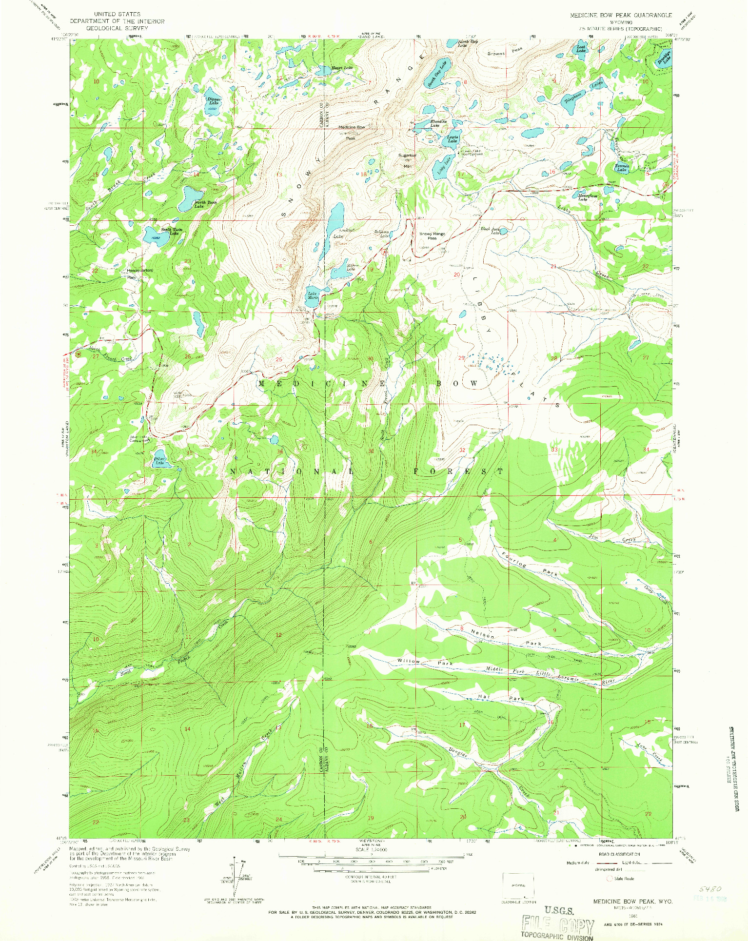 USGS 1:24000-SCALE QUADRANGLE FOR MEDICINE BOW PEAK, WY 1961